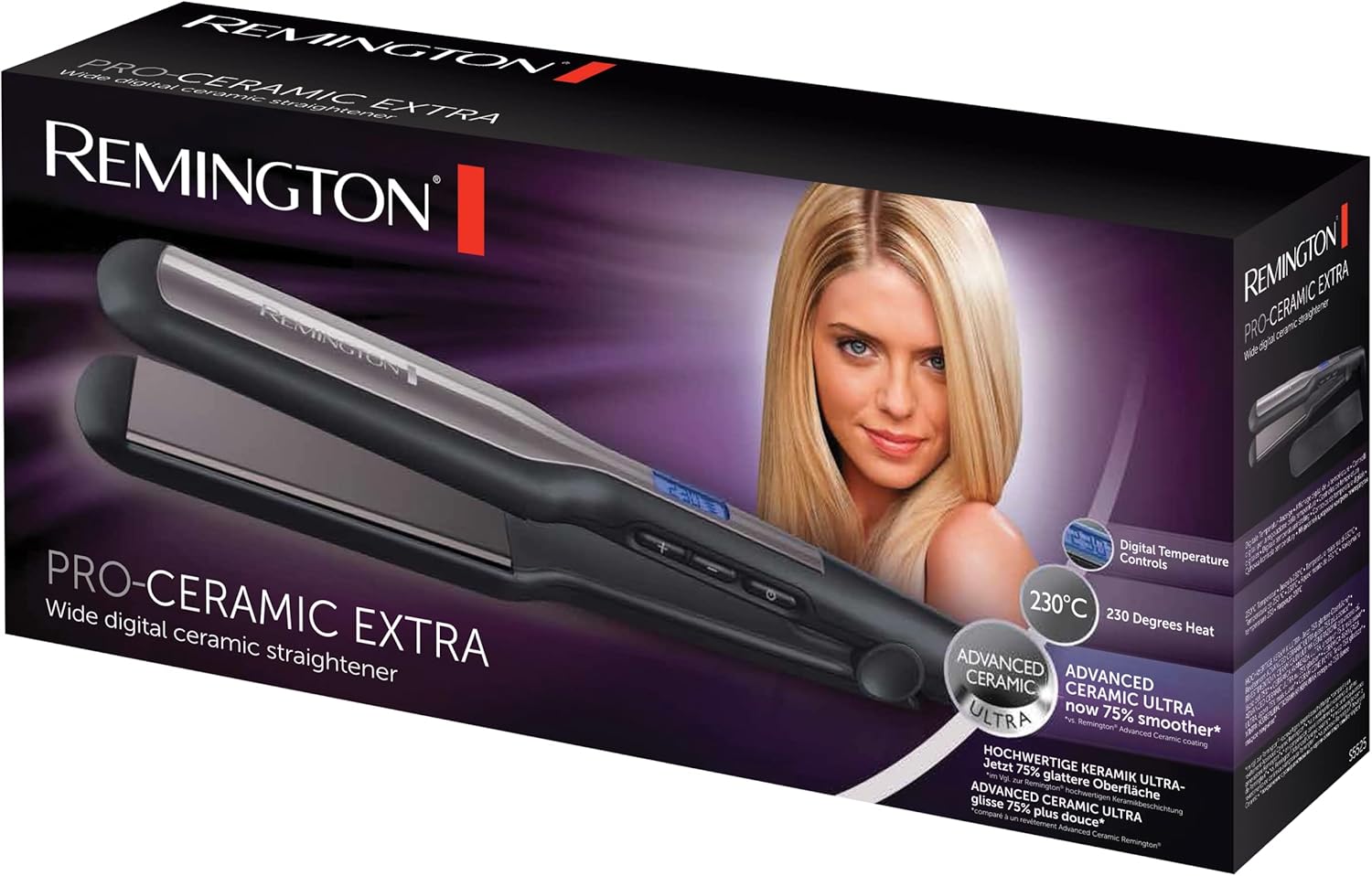 Remington - Lisseur Pro-Ceramic Extra - plaques 45mm - cheveux épais, écran LCD, 150-230°C, S5525