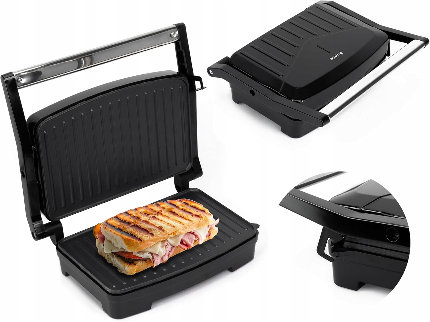 Grill panini - format compact 28x22,5x8,8cm - 1000W, inox, antiadhésif