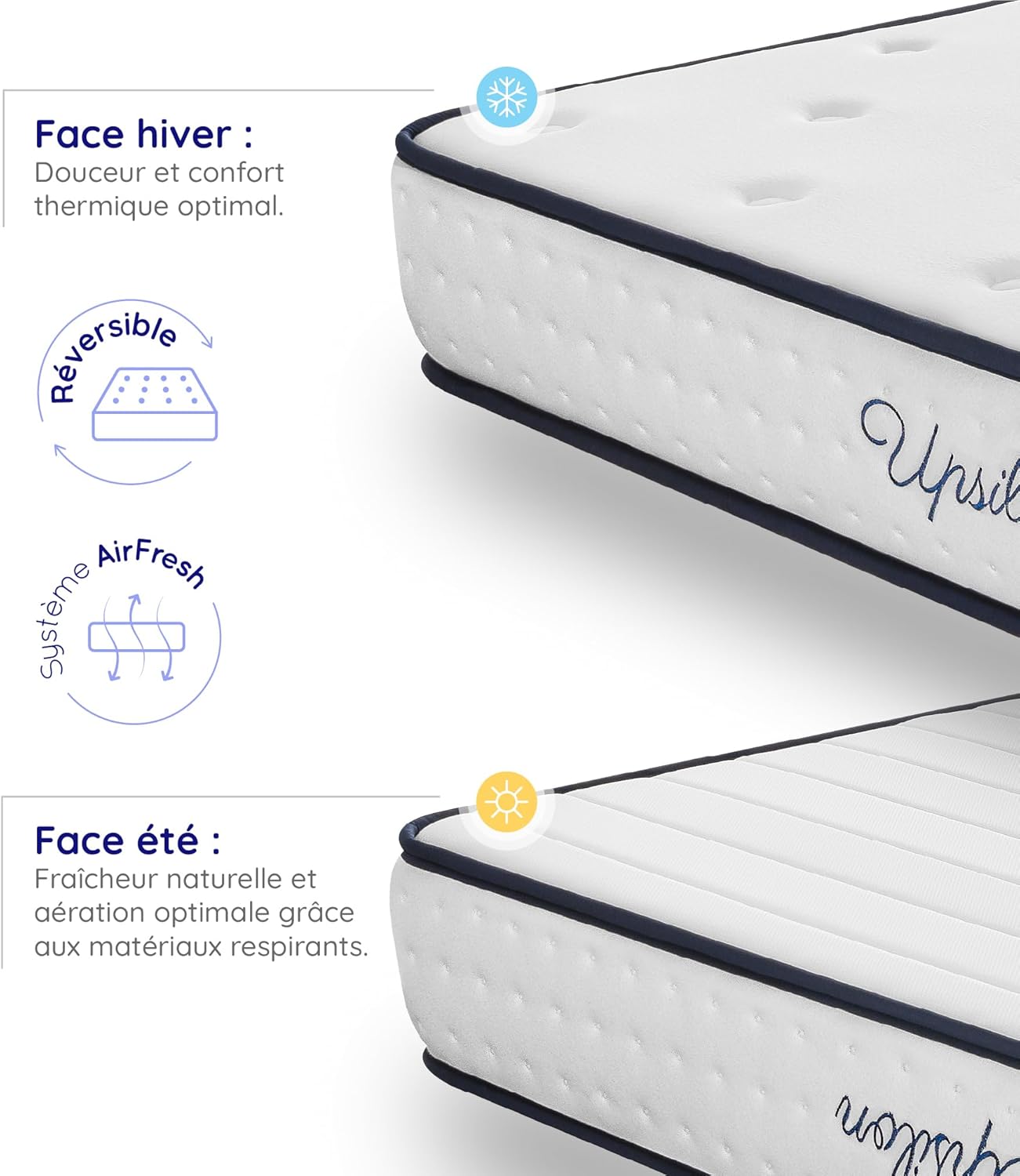 COSMOS - Upsilon - matelas 120x190, mémoire de forme, latex, 24cm, soutien mi-ferme, 7 zones, réversible
