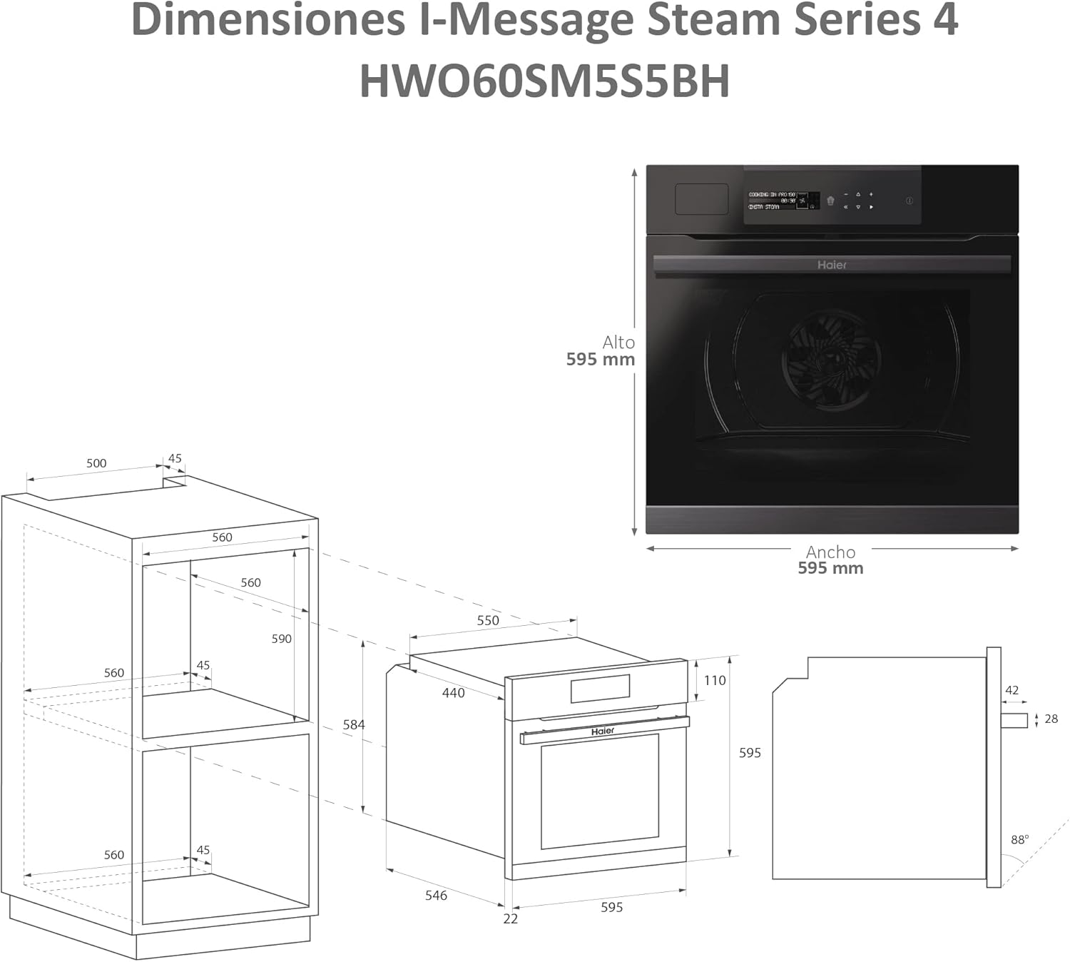 Haier - HWO60SM5S5BH Stream Series 4, 70L, pyrolyse, Wi-Fi, A+