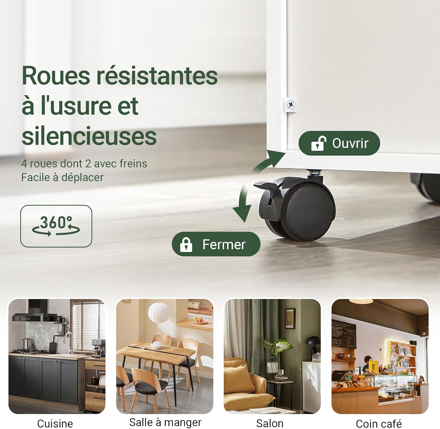 SoBuy - Chariot cuisine Extensible - 92x59x40cm - Blanc, rangement, FSB09-W