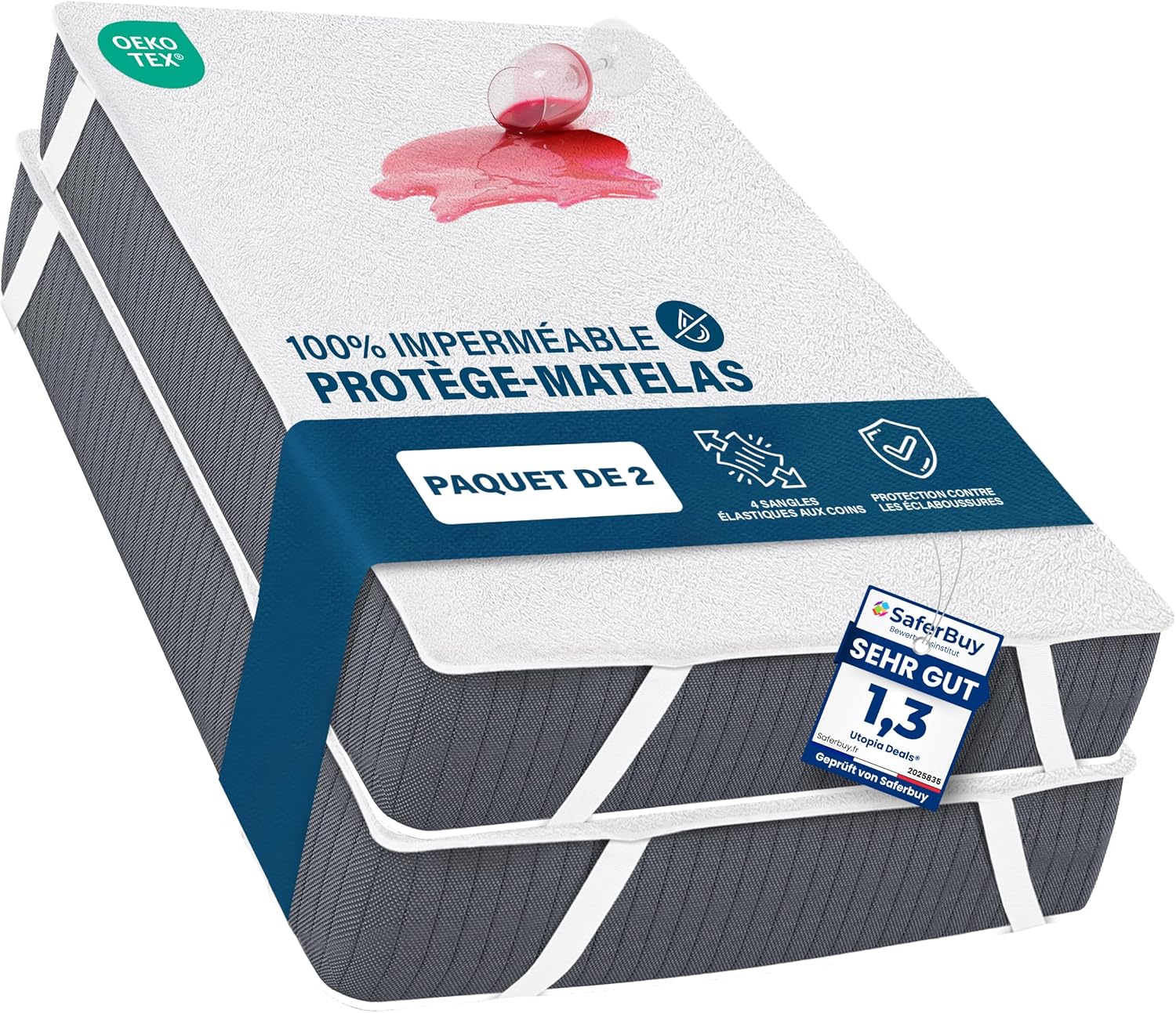 Utopia Bedding - Protège-matelas - 90x200 cm - imperméable, 4 coins élastiques, lot de 2, certifié Oeko TEX