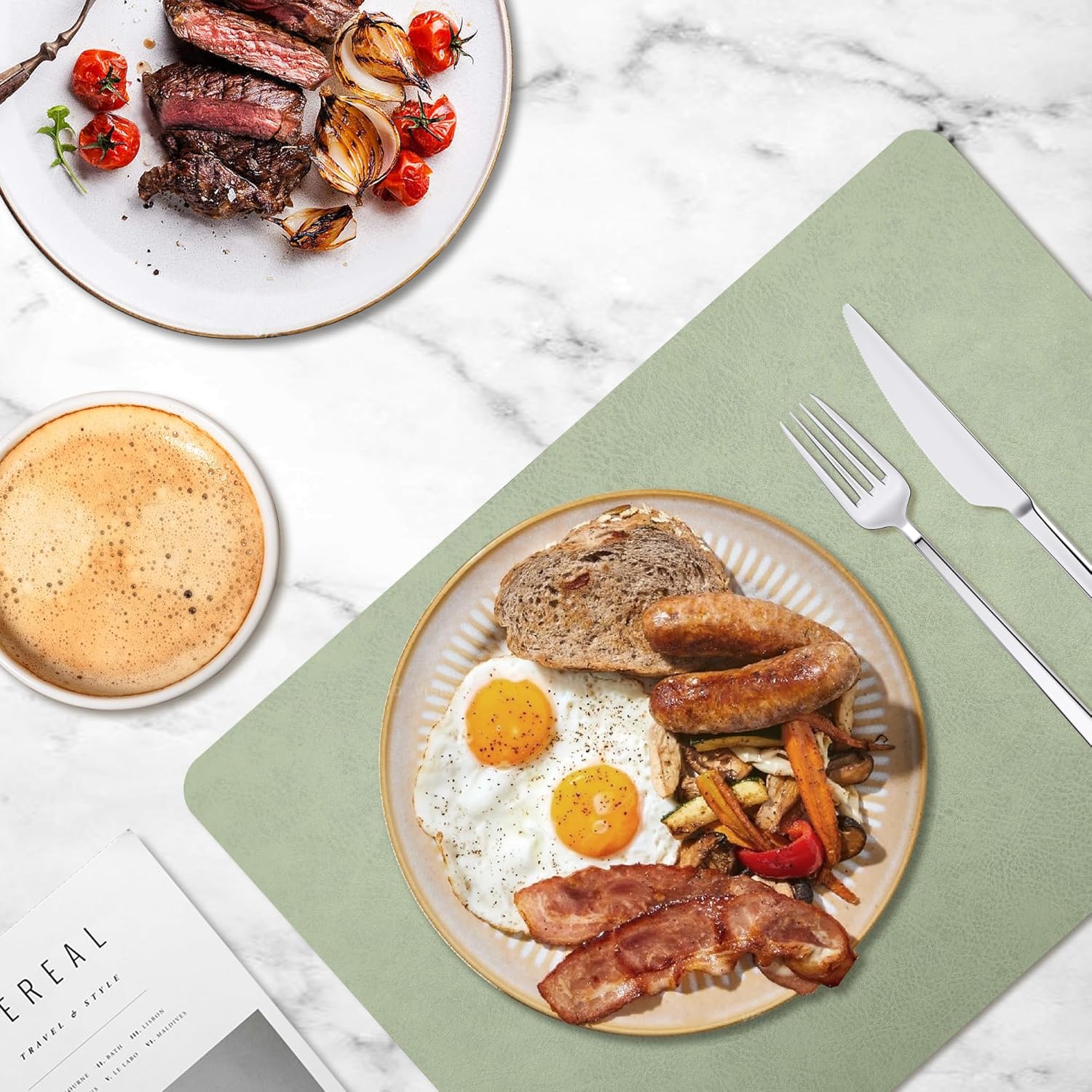 KitchenBoss - Set de table double face 43x30 cm - lot de 6 lavables antidérapants