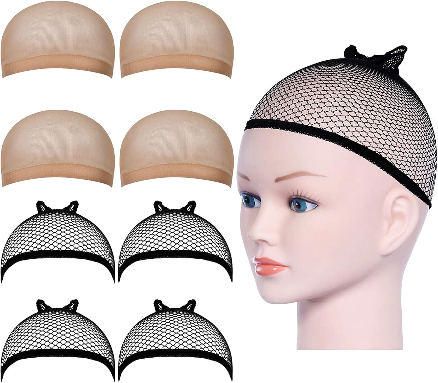 URAQT - bonnet filet à perruque unisexe, nude et noir, lot de 8 pièces