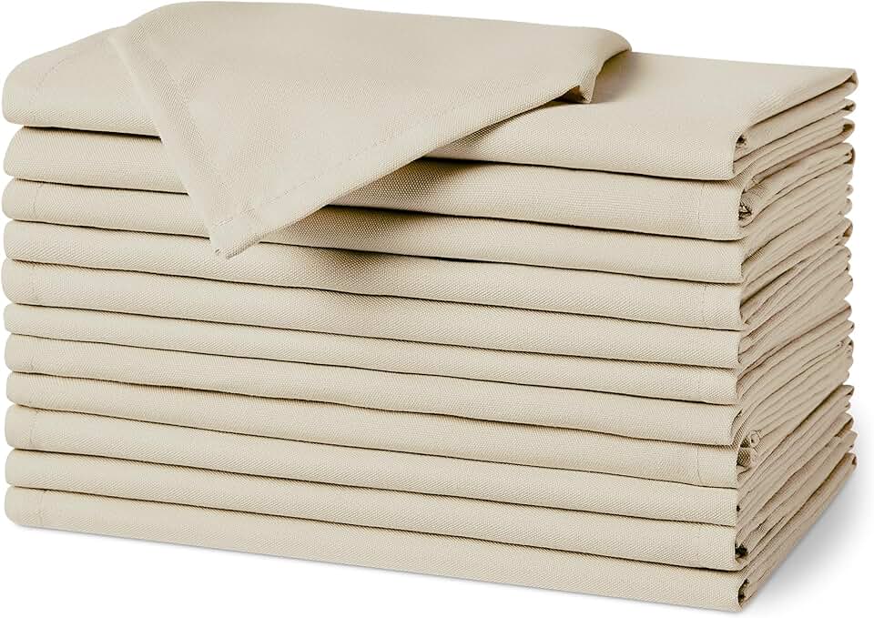 maxxidealz Basics - serviettes en tissu - 43x43 cm - réutilisables, antitaches, infroissables, lot de 12, beige