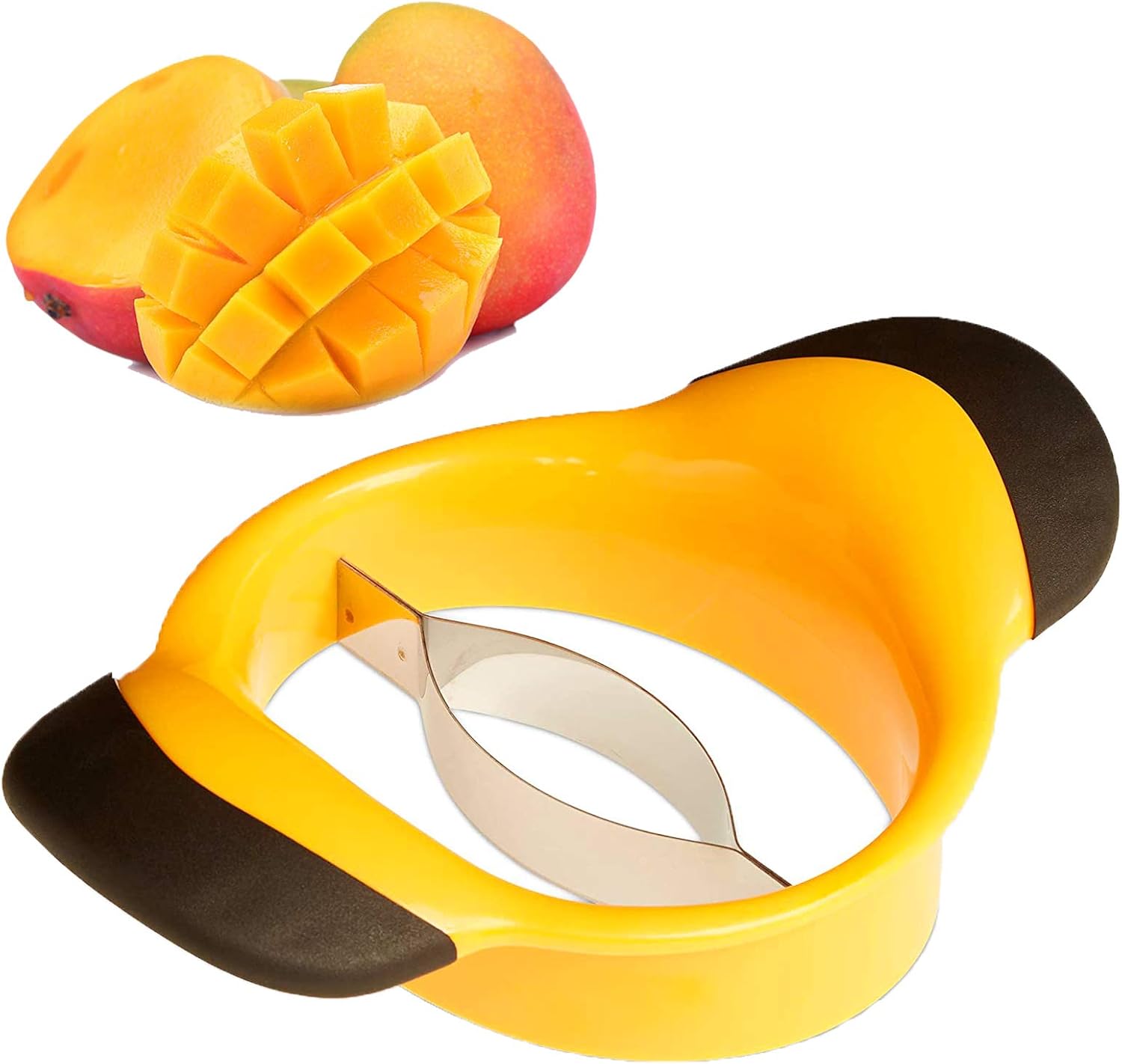 Trancheuse à mangue - acier inoxydable - jaune - coupe et carotte mangues