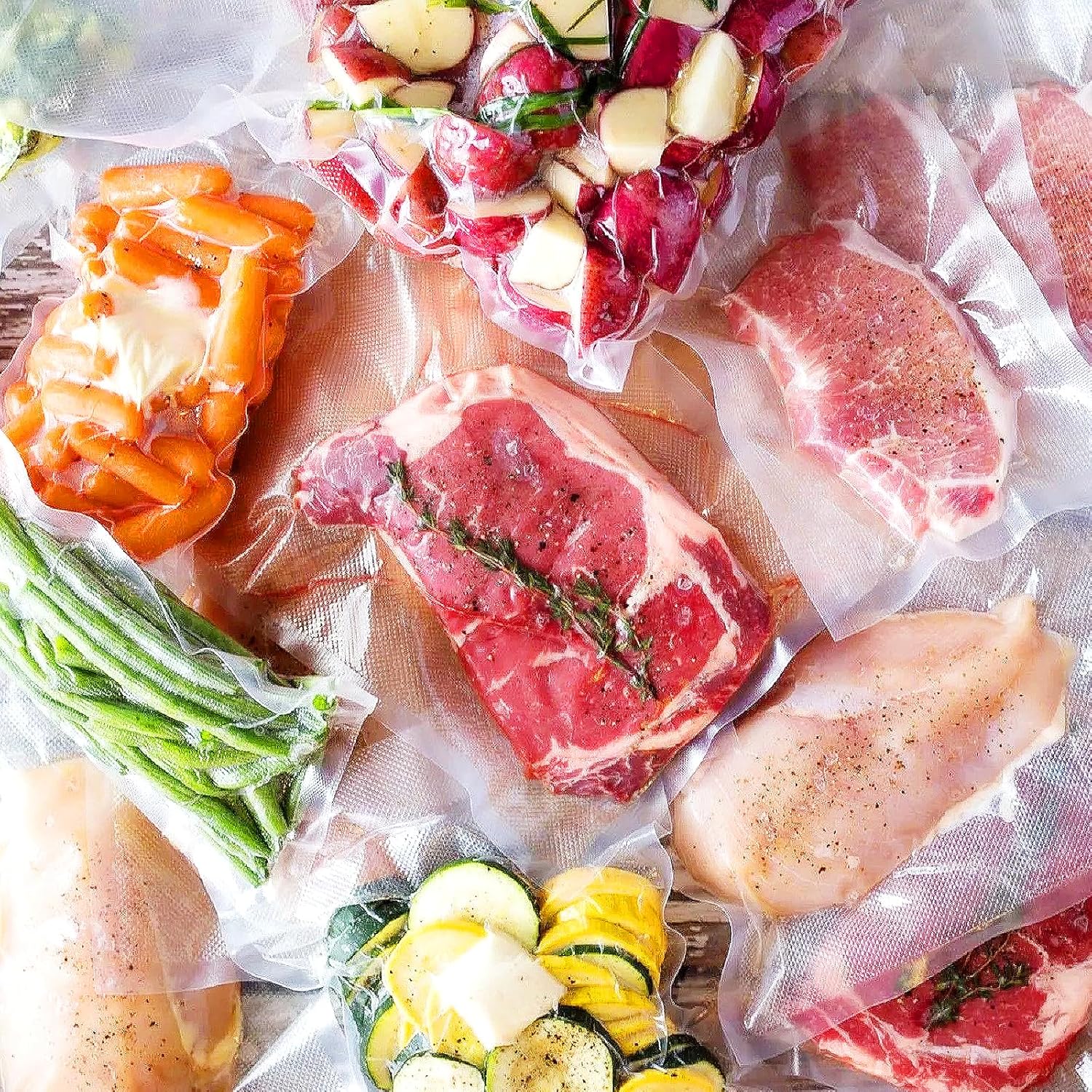 Sac sous vide alimentaire - 15x25/20x30/28x40cm - sans BPA, compatible toutes machines