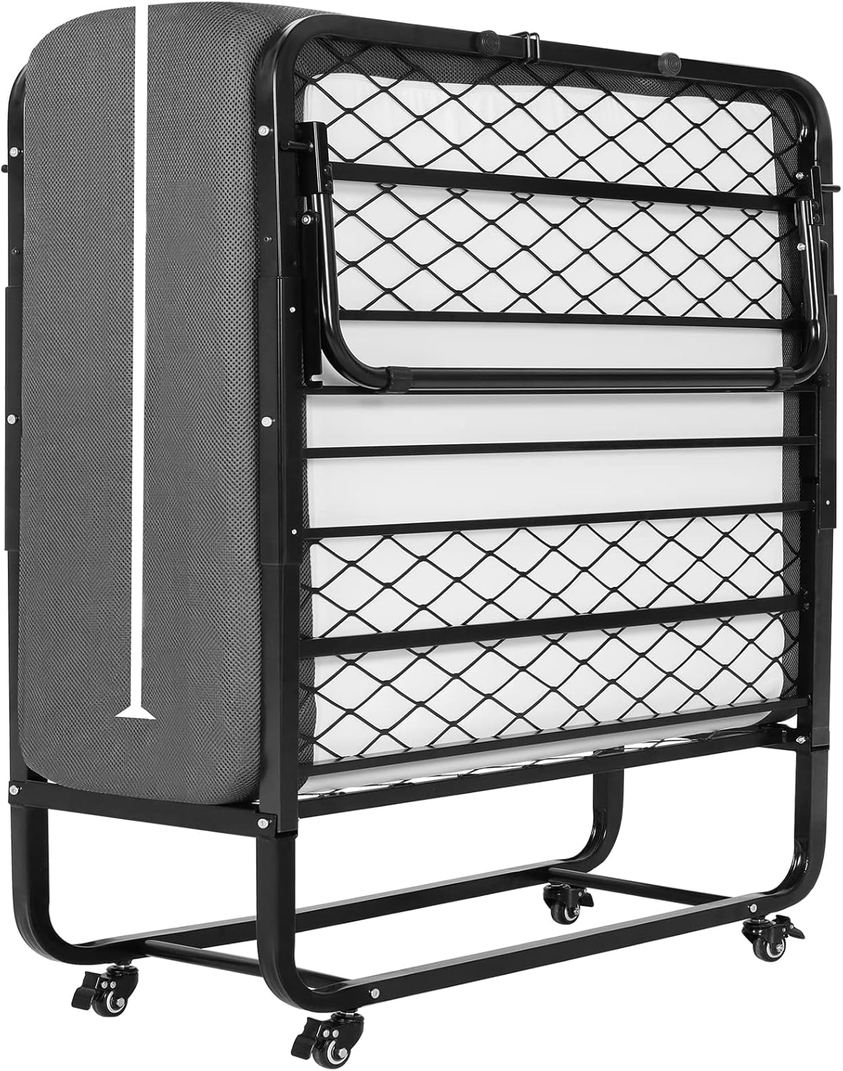 DICTAC - lit pliant 90x200 cm, matelas mémoire de forme, avec roulettes