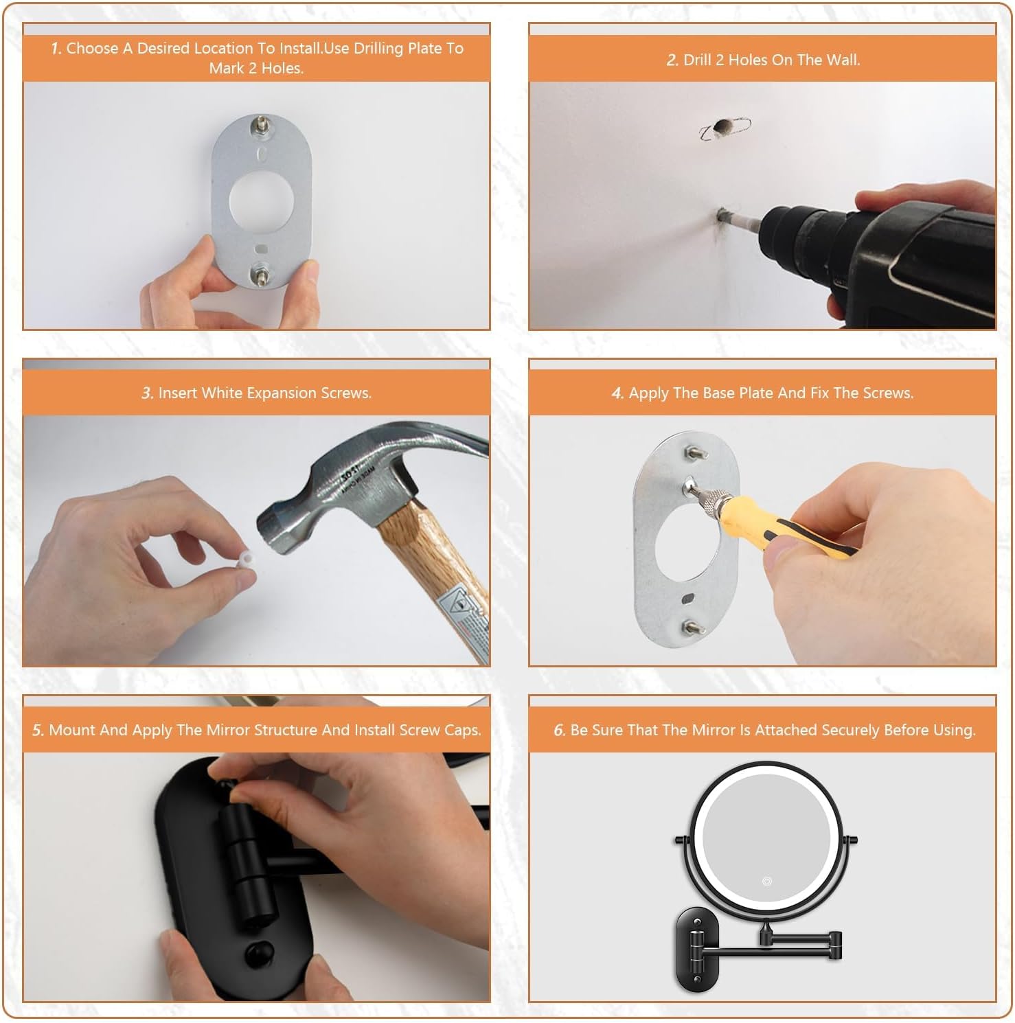 Auxmir - miroir mural maquillage 1x/20x - USB, pivotant, tactile, 3 couleurs