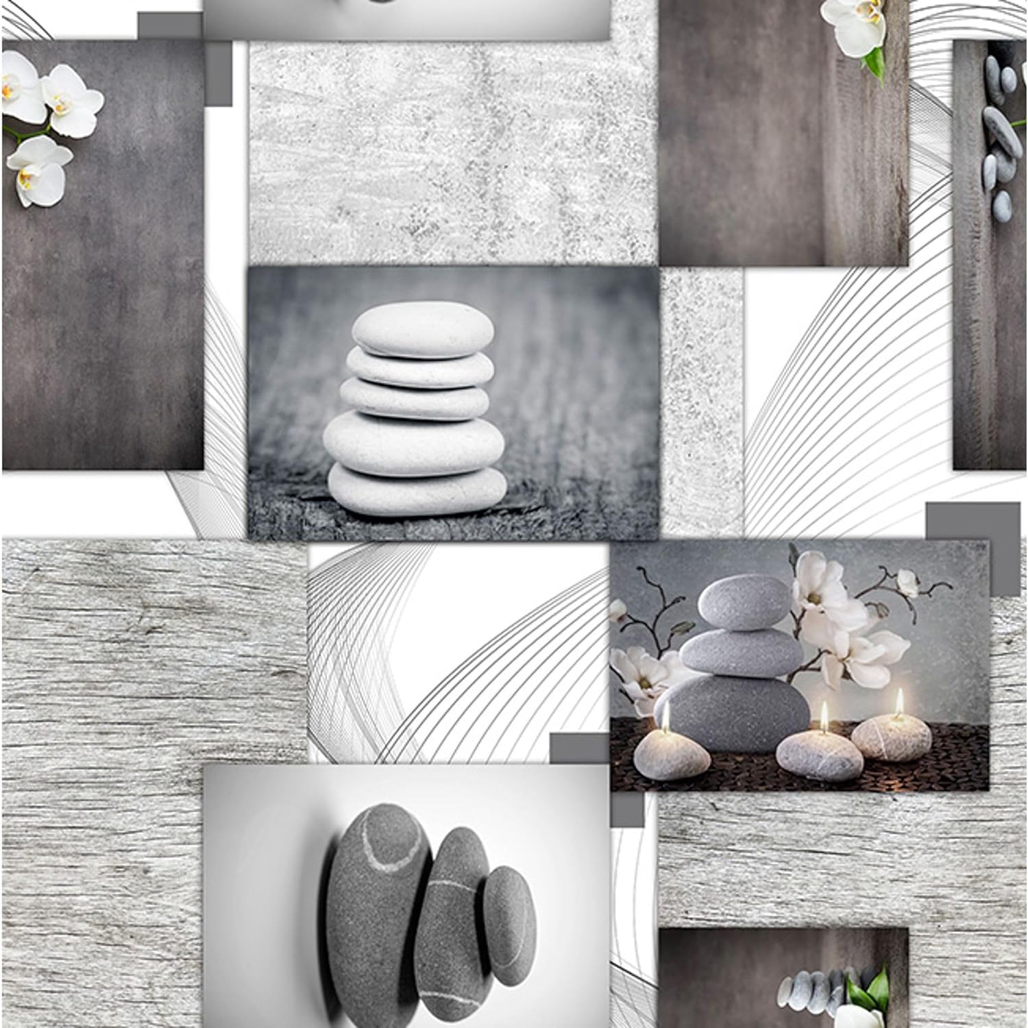 Nappe en toile cirée - Zen Pierres - 200x140 cm - anti-tache, imperméable