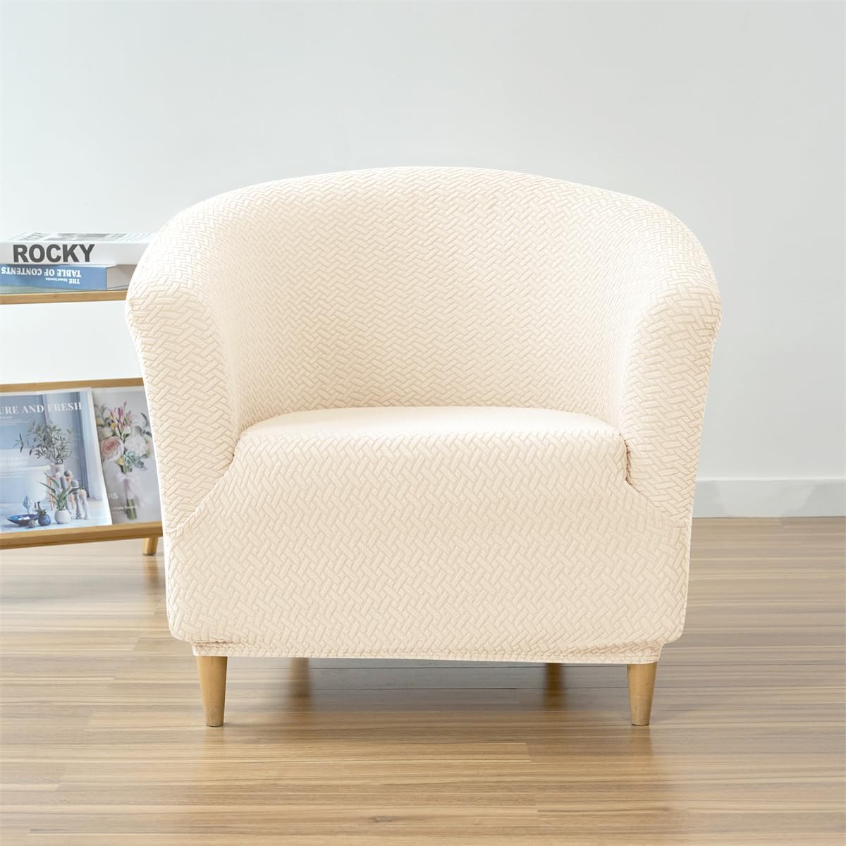 Housse de fauteuil cabriolet - Chesterfield jacquard beige - 1 place - Extensible, universelle, pour salon/café