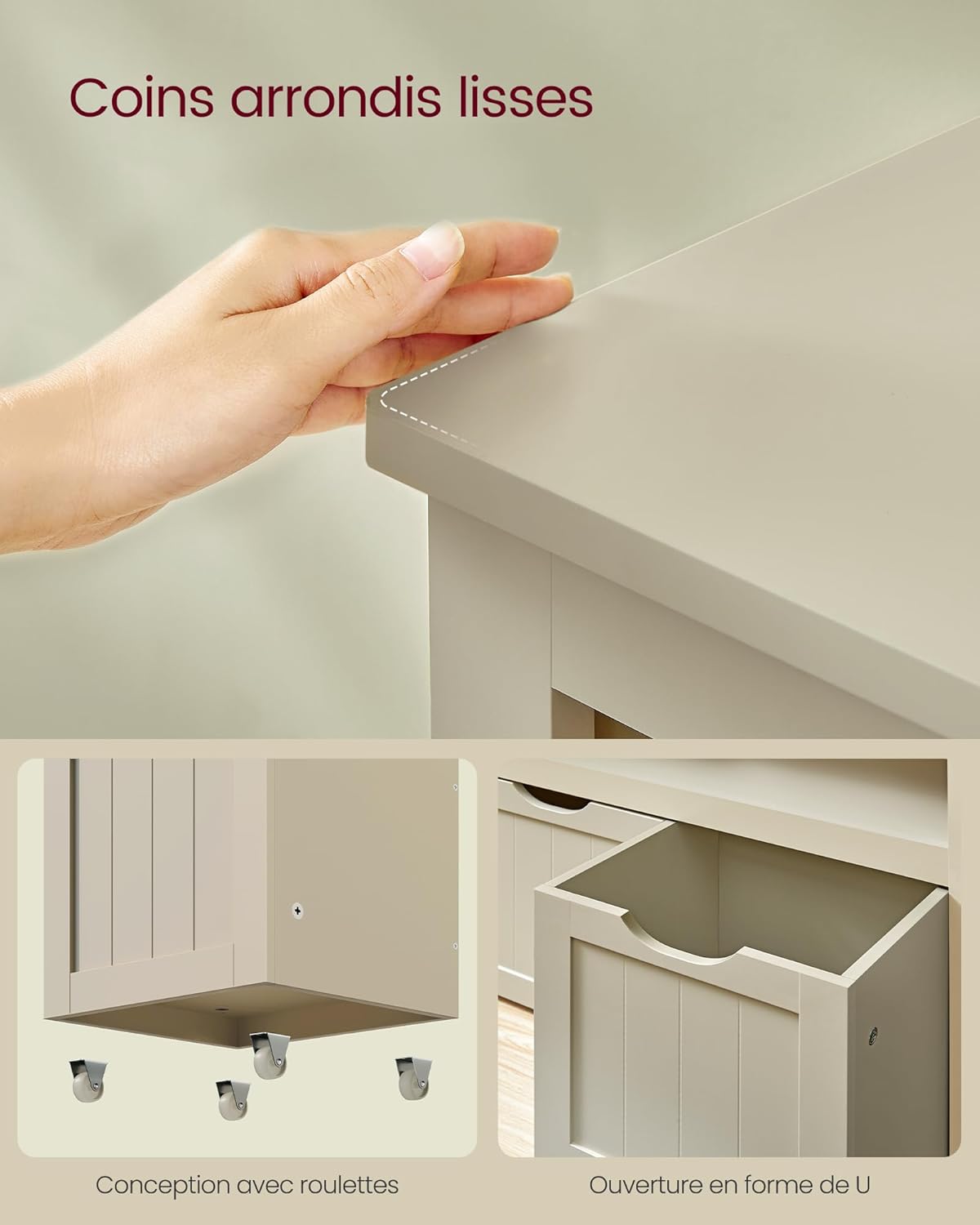 VASAGLE - meuble de rangement enfants - 30x102x60 cm - 3 bacs à roulettes, beige sable - LHS380LH01