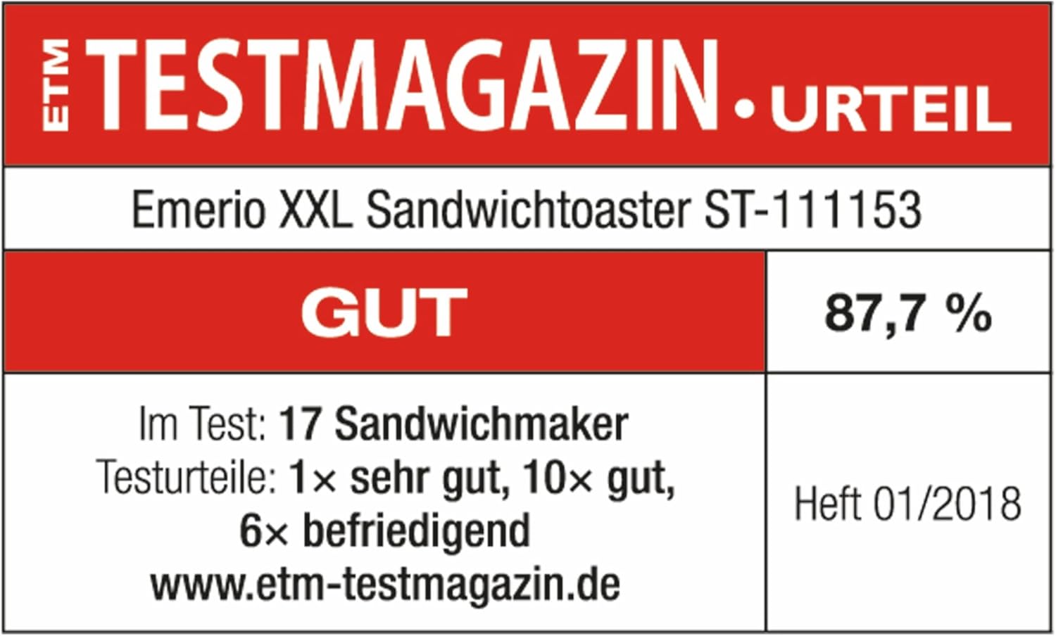 Emerio - machine à croque-monsieur compacte - noir - plaques antiadhésives - ST-111153.4