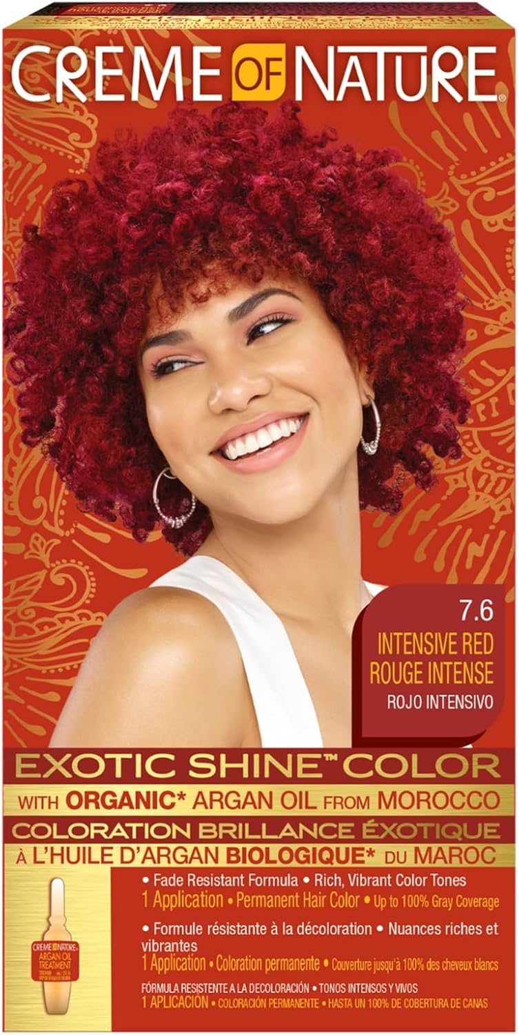 Creme of Nature - Argan Oil coloration permanente - Rouge intense, couvre 100% cheveux blancs, pour cheveux bouclés à cr