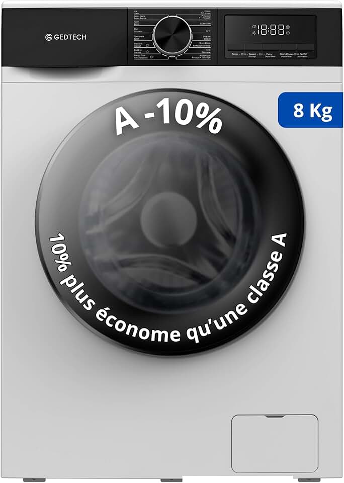 GEDTECH - lave-linge frontal 8kg 1400tr/min, classe A, 16 programmes - GLL81400WH