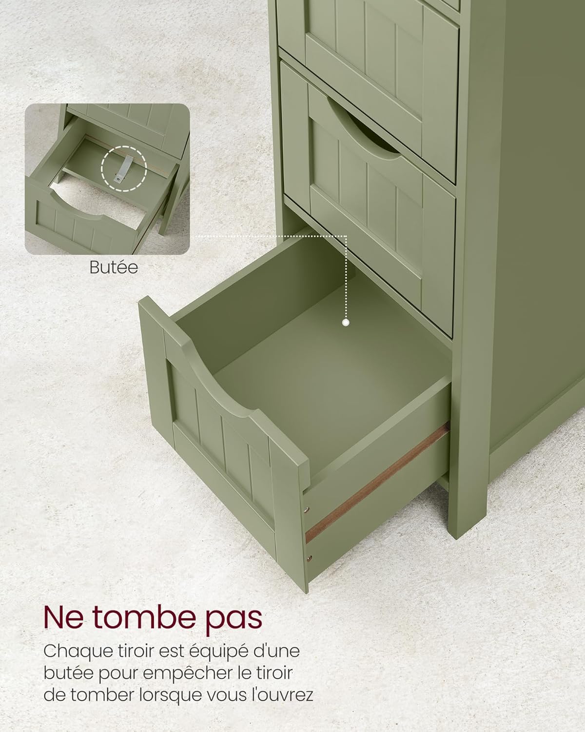 VASAGLE - armoire sur pied Vert Olive - 30x30x82 cm - 4 tiroirs, style moderne LHC040C02