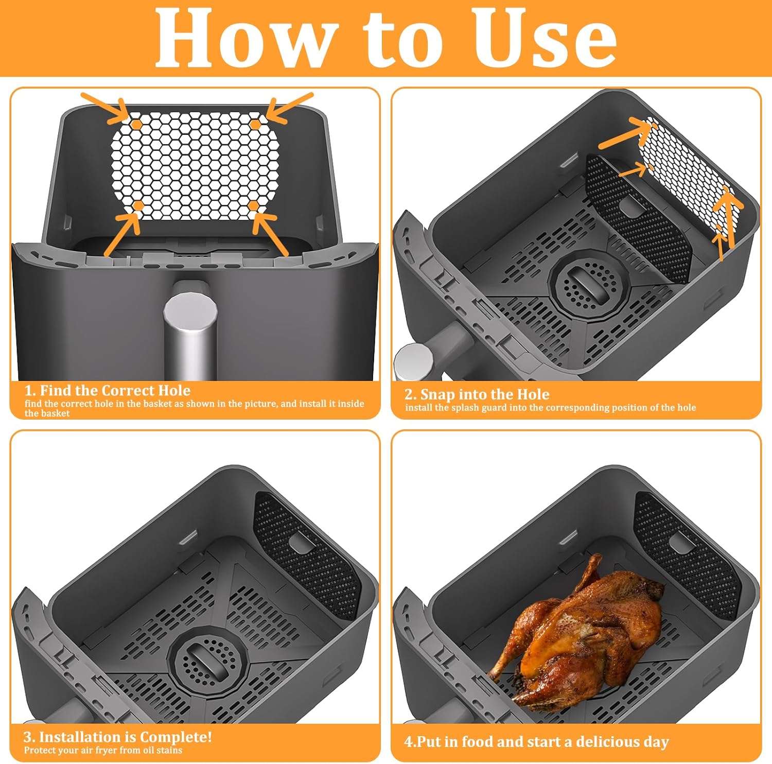 Grille anti-projection pour air fryer – silicone réutilisable, accessoires compatibles XL, SL400EU & SL300EU