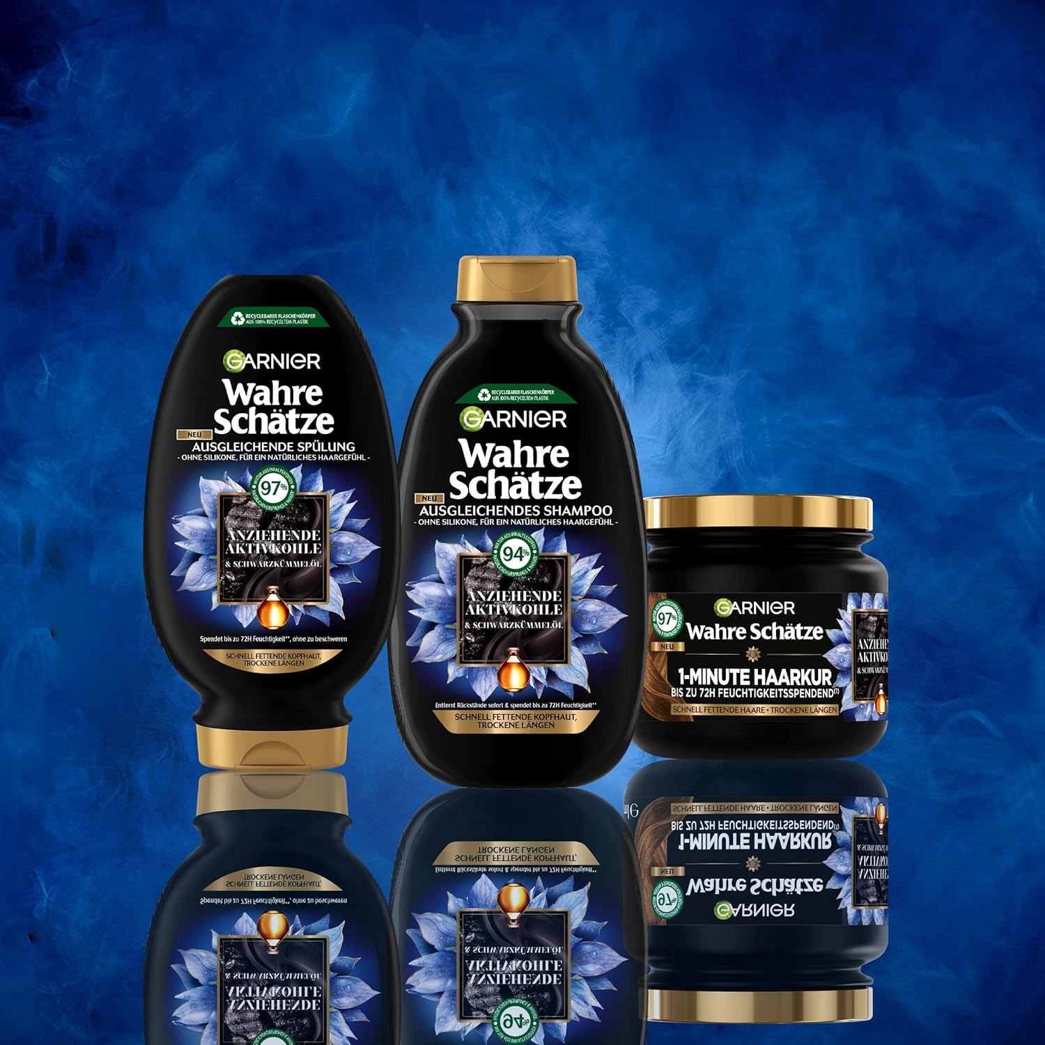 Garnier - lot 3 soins capillaires, 250/200/340ml, charbon actif