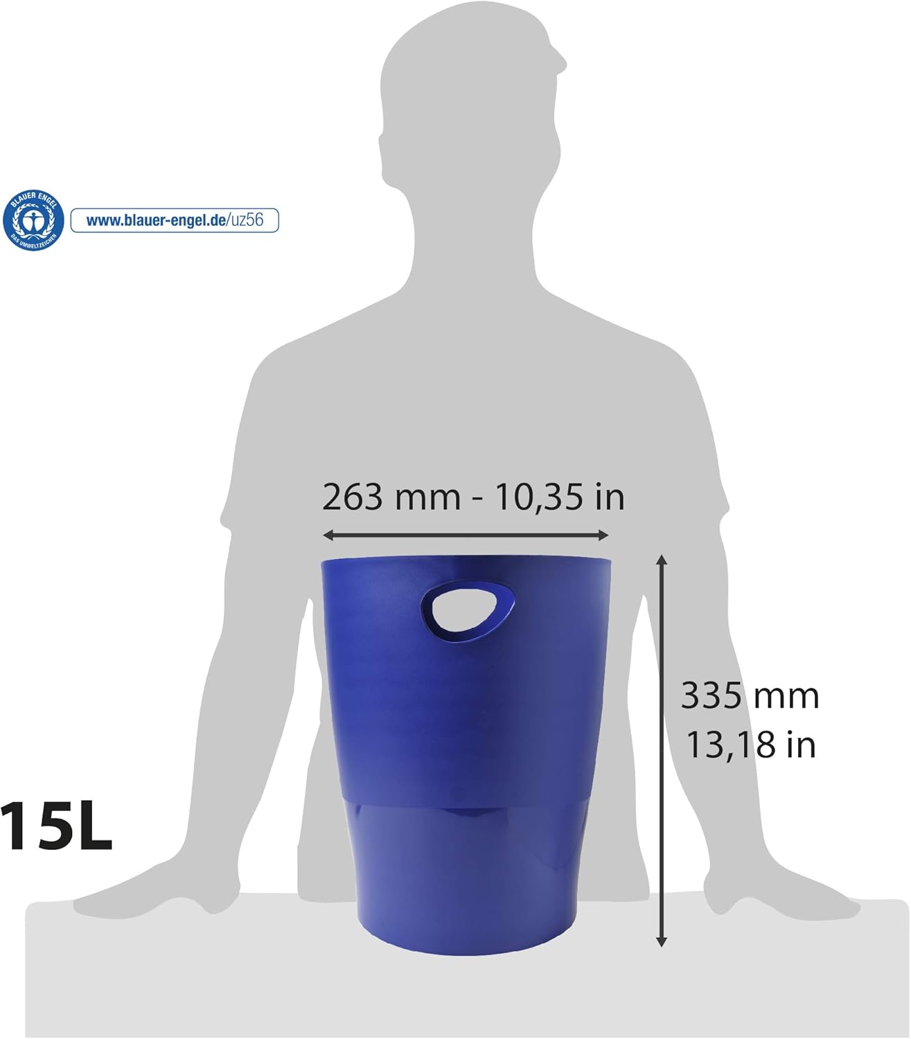 Exacompta - poubelles ECOBIN - 26,3x26,3x33,5 cm - lot de 8, 15L, poignées, bleu opaque 453104D