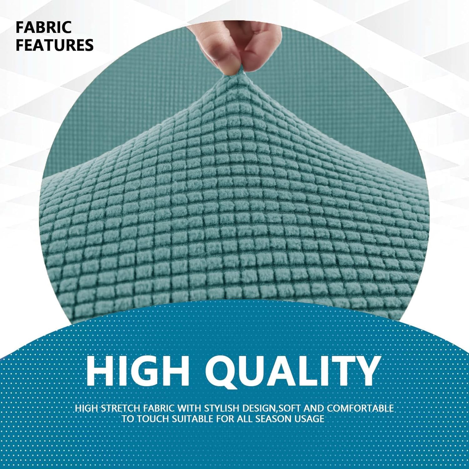 Housse canapé 1 place avec accoudoirs, extensible, bleu clair, antidérapante