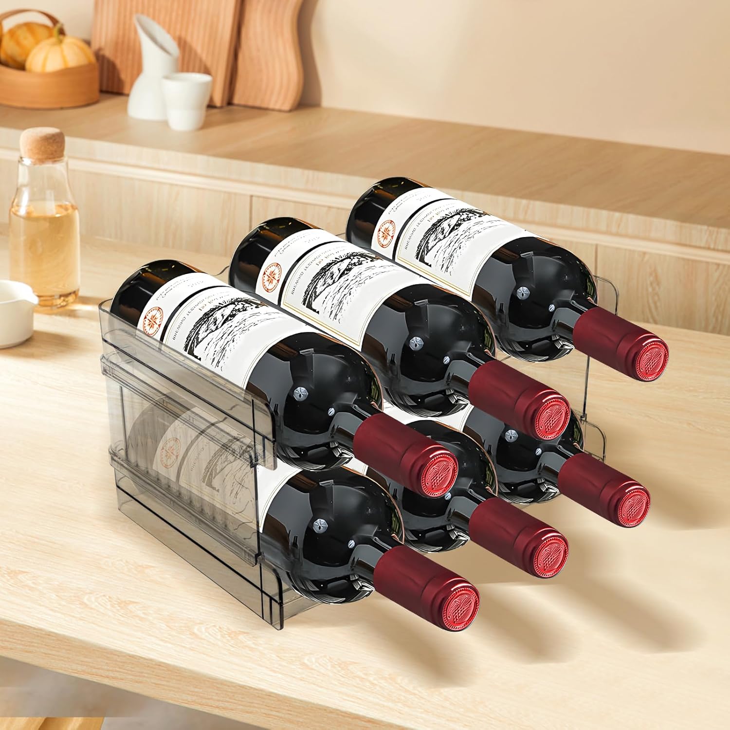 Range-bouteille plastique empilable 2 pièces, 6 bouteilles, pour frigo