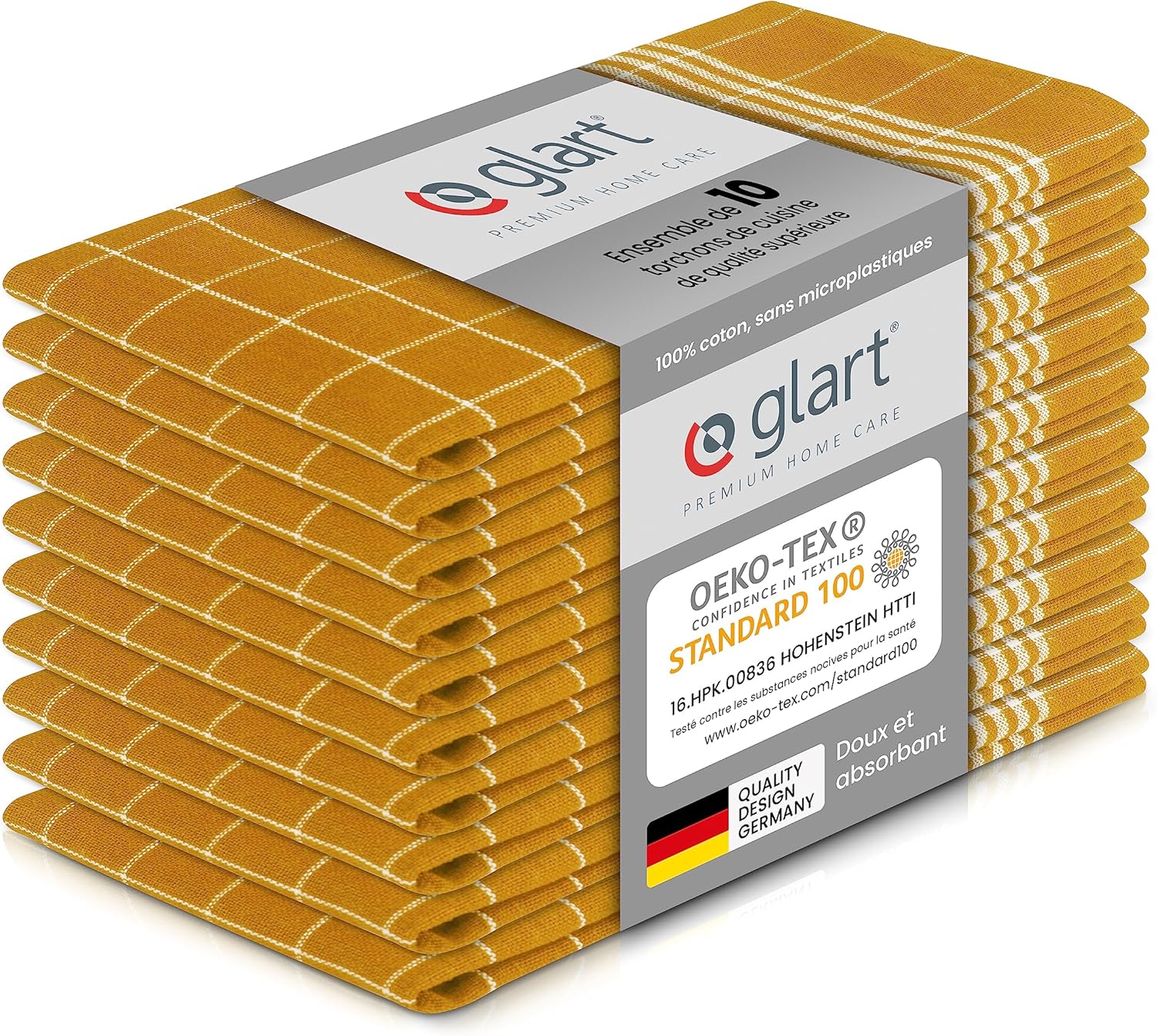 Glart - torchons prélavés coton 50x70 cm jaunes, OEKO-TEX, 48YI2