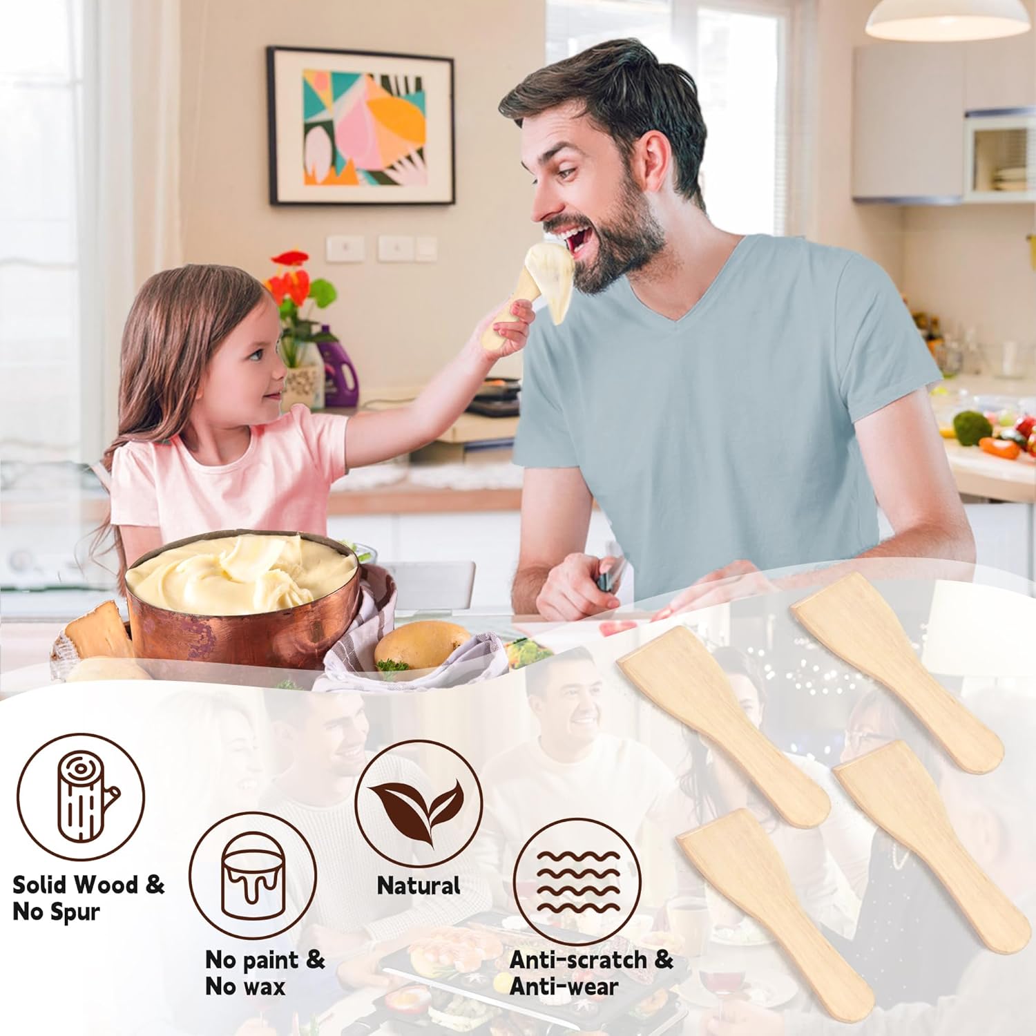 Poêlon raclette - mini 4pcs - fonte, antiadhésif, spatules bois, noir HengBO