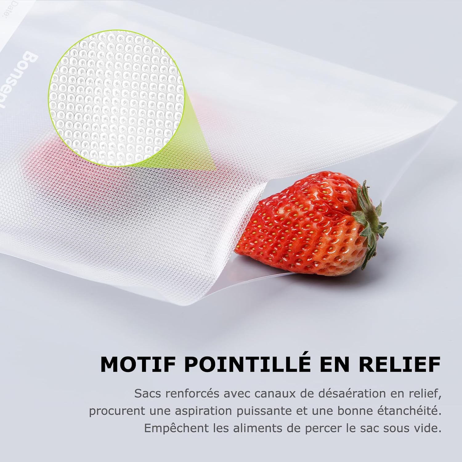 Bonsenkitchen - sacs sous vide (série VB) - 15x25 cm - lot de 100, gaufrés, alimentaires VB3204