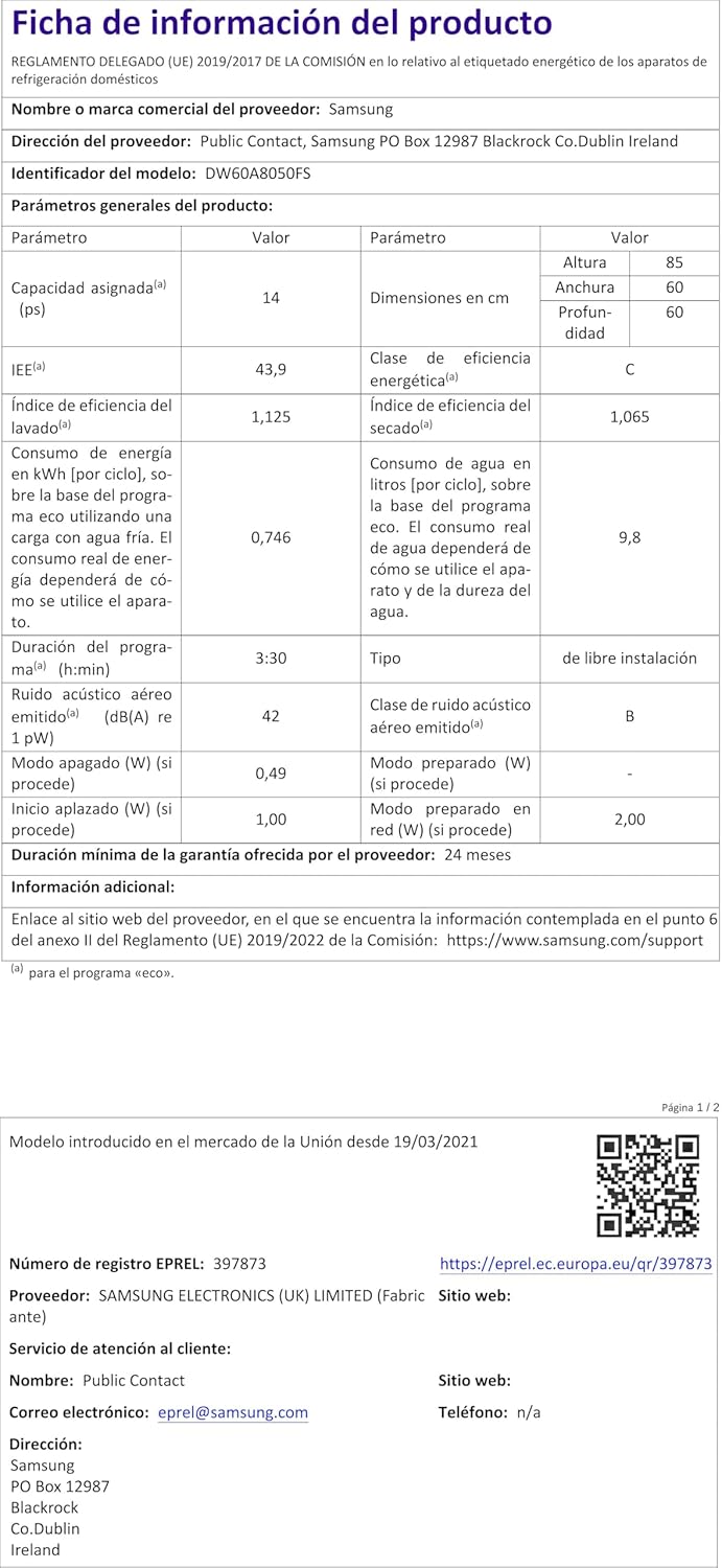 Samsung - Lave-vaisselle 14 couverts Wi-Fi inox, série 8000, DW60A8050FS/EF