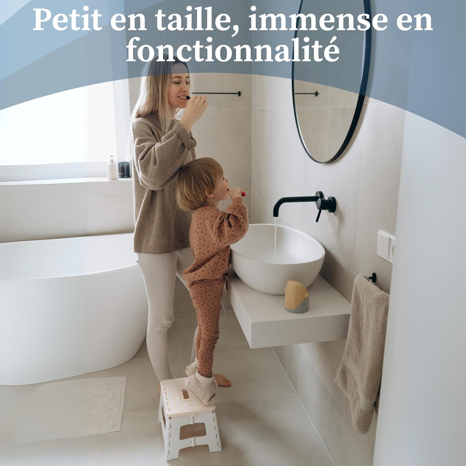 Bisoo - Tabouret pliant enfant, 22 cm, plastique, portable, crème