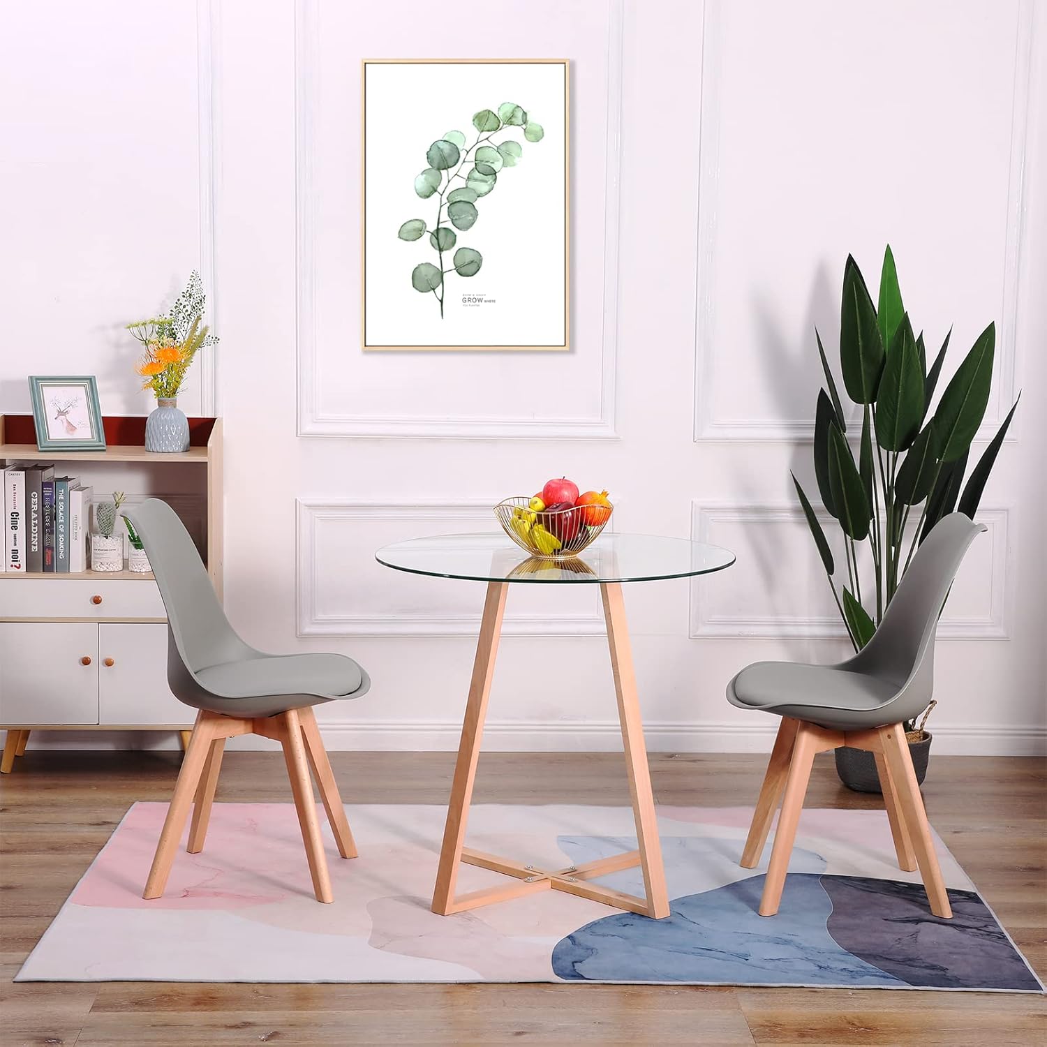 EGGREE - Chaises scandinaves lot de 8 - bois hêtre, rembourrées, grises