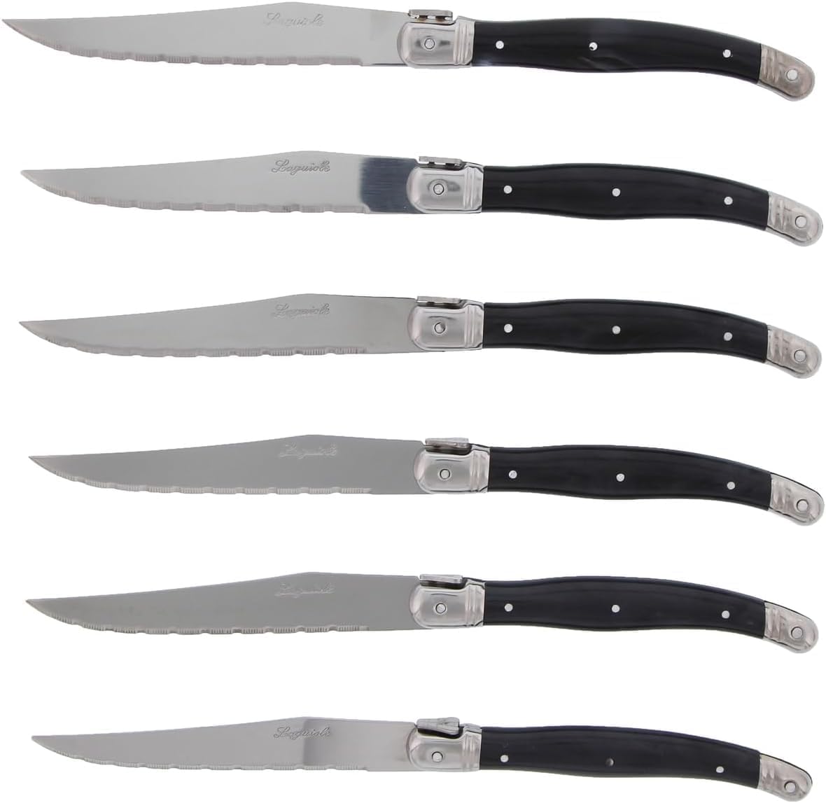 Pradel - Set Laguiole Excellence - 15,7x25,7x1,5 cm - 6 couteaux inox microdentés, manche ABS gris