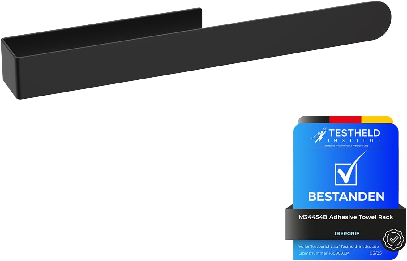 Ibergrif - Porte-serviettes M34454B - 37 cm - Inox, adhésif 3M, noir