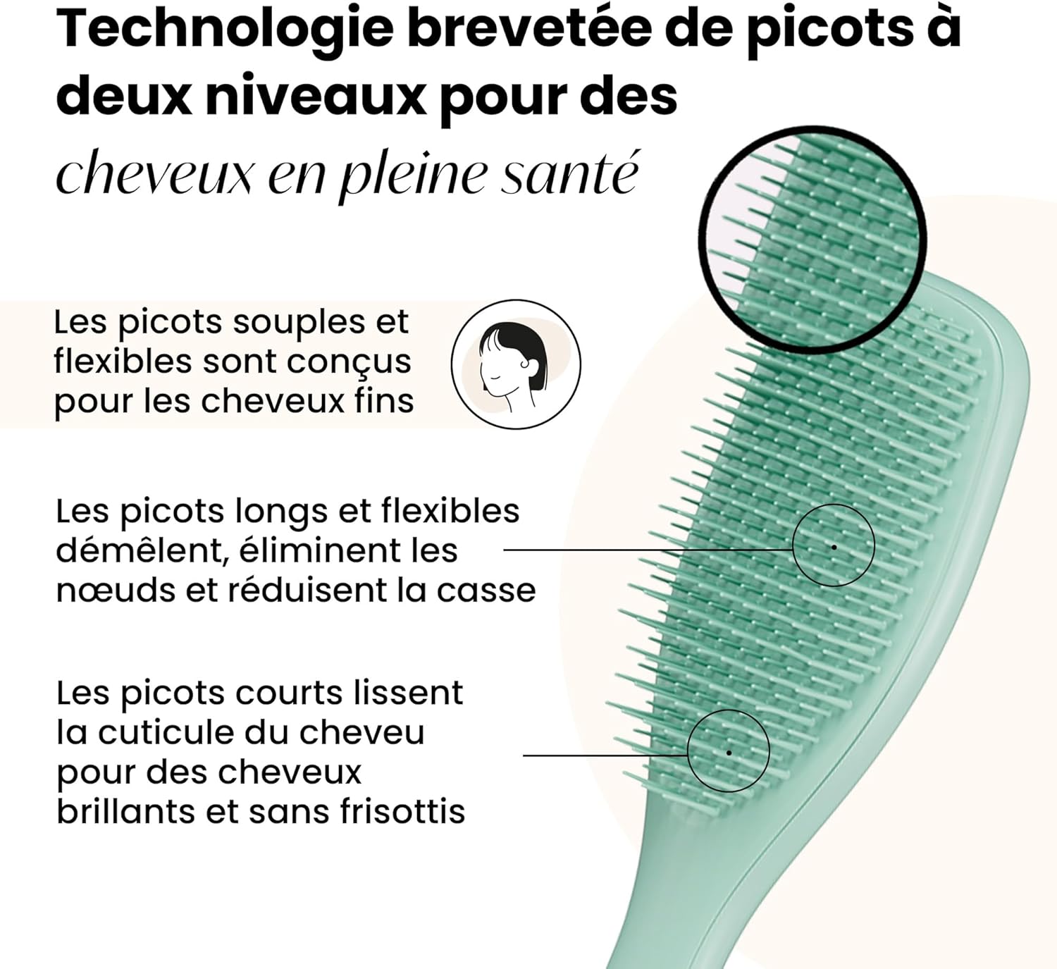 Tangle Teezer - Ultimate Detangler Fins et Fragiles - Brosse cheveux colorés fins, picots souples, réduit casse, bleu sa