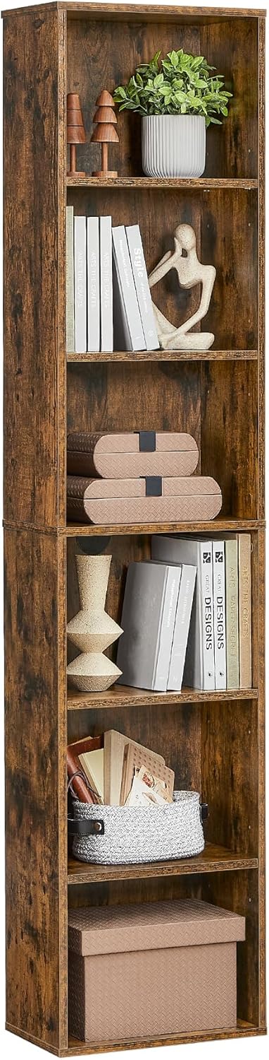 VASAGLE - Bibliothèque 6 niveaux 24x40x178,5 cm, rangement ouvert, marron rustique LBC167K01