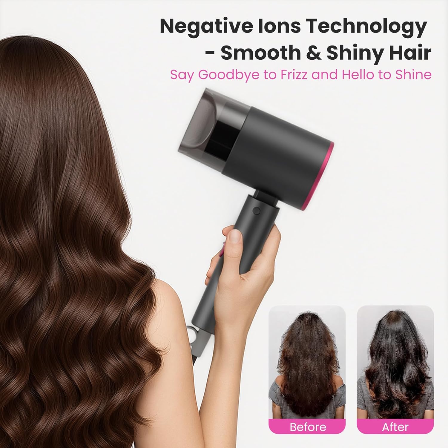 Sèche-cheveux pliable - 2000W - séchage rapide, air chaud/froid, compact