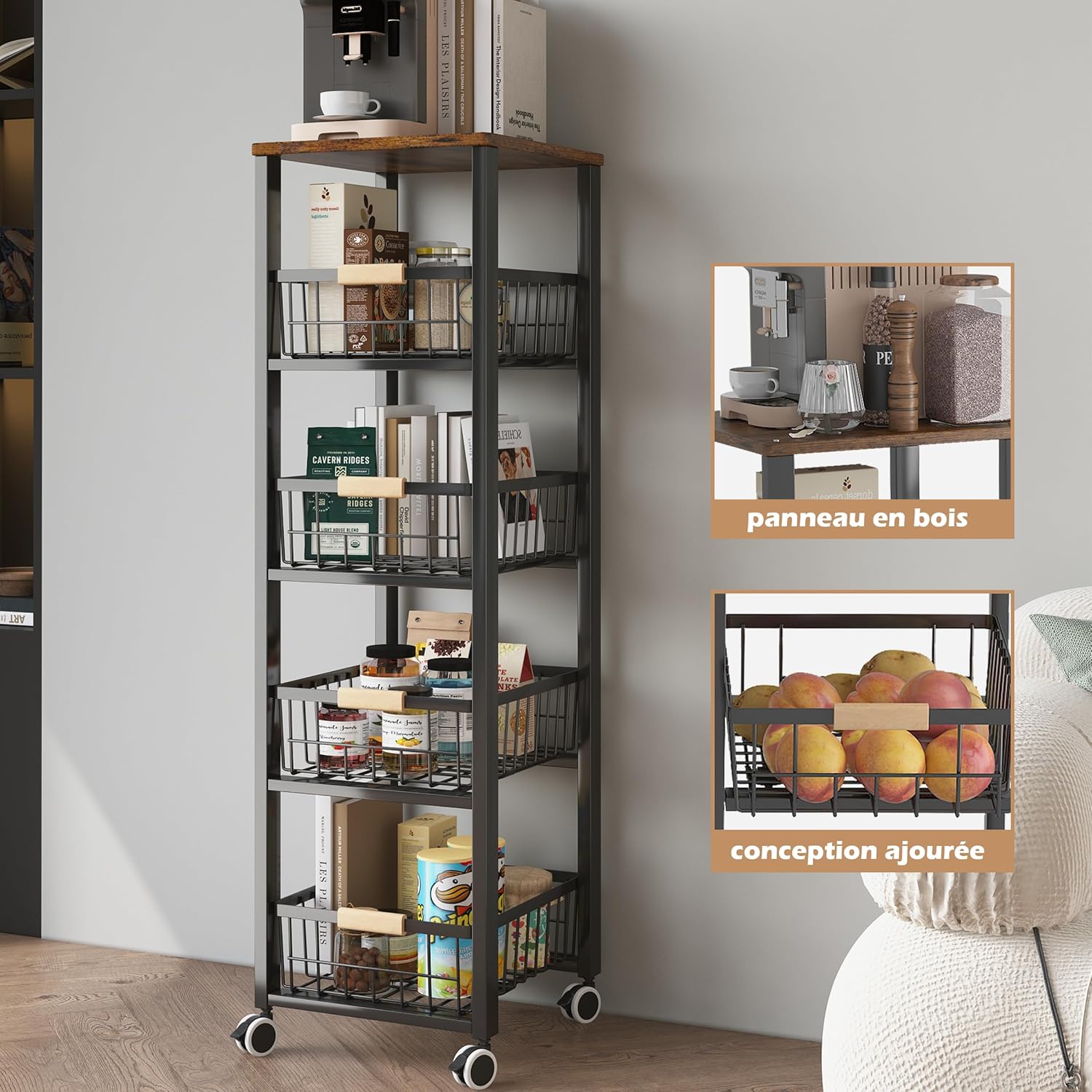 COVAODQ - étagère à légumes 107x30.5x39cm, 5 niveaux, roulettes - COVAODQ