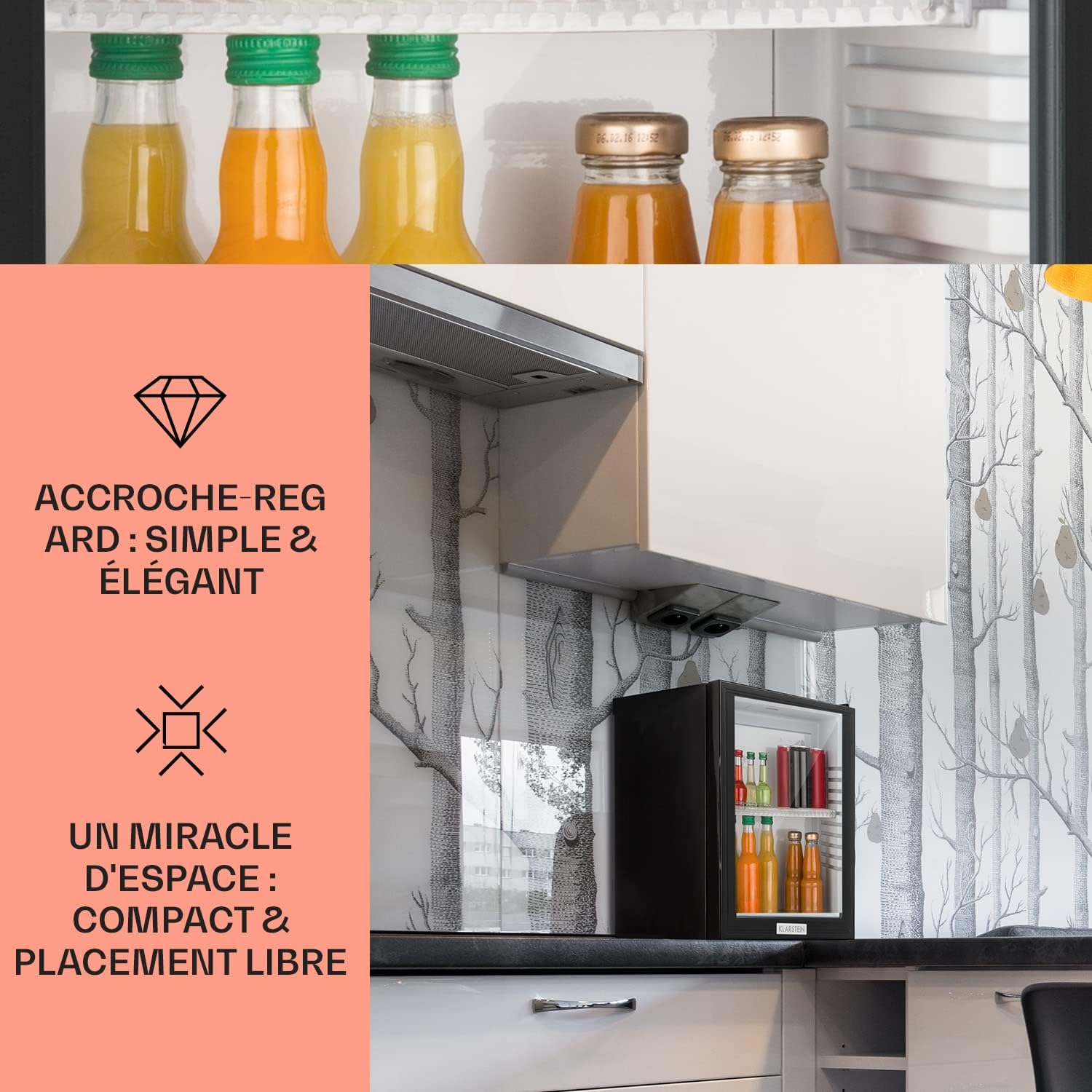 Klarstein - Brooklyn Mini Frigo - 23L - porte vitrée, silencieux, 12-18°C