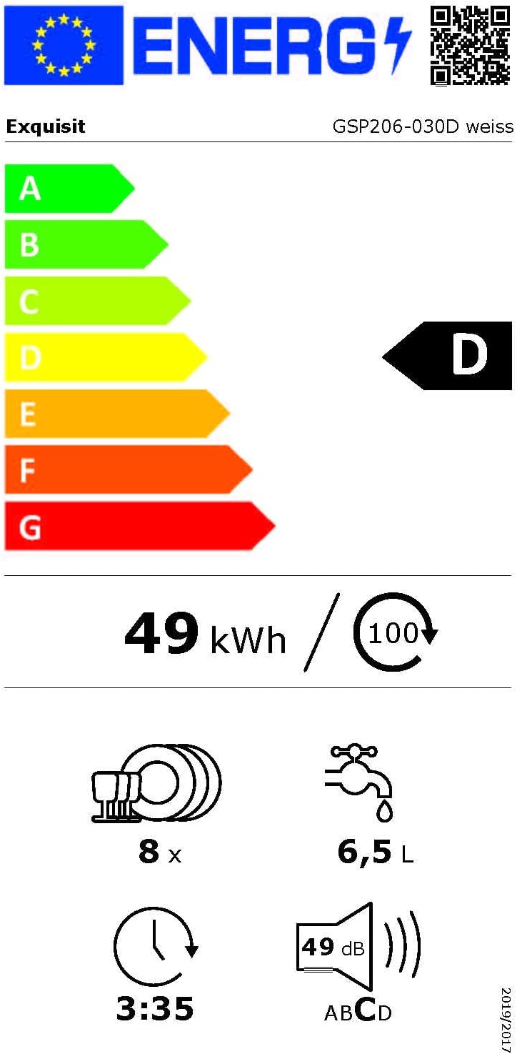 Exquisit - lave-vaisselle GSP206-030D - 55cm - 6 couverts, 7 programmes, départ différé, panier à couverts, blanc, GSP20