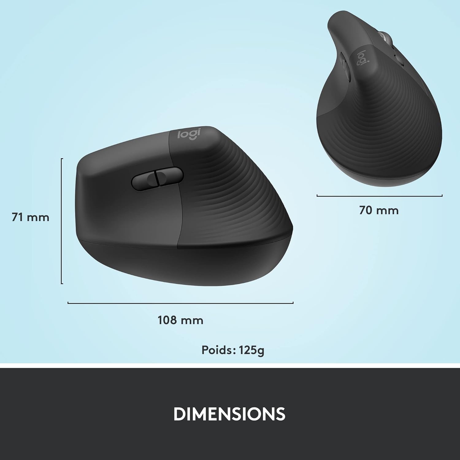 Logitech - Lift série - souris verticale compacte - sans fil, Bluetooth, silencieuse, 4 boutons, Windows/macOS/iPadOS