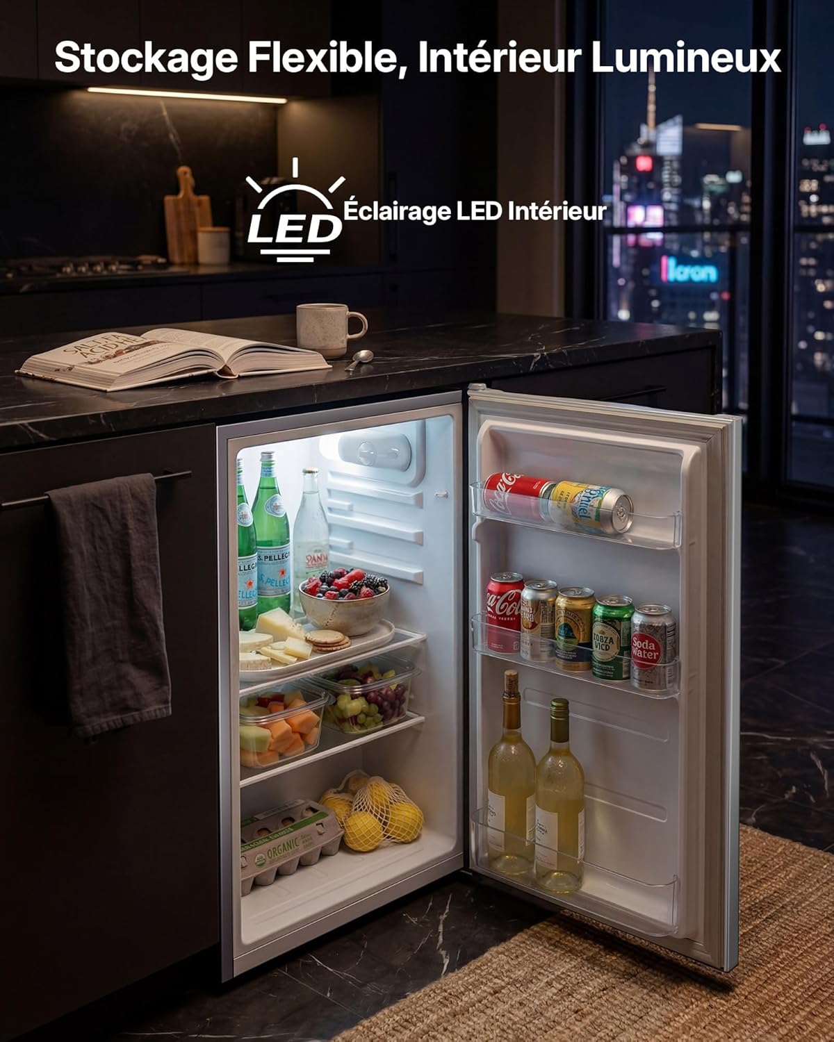 Upstreman - CR91 - 91L - Frigo compact argenté, thermostat réglable, silencieux