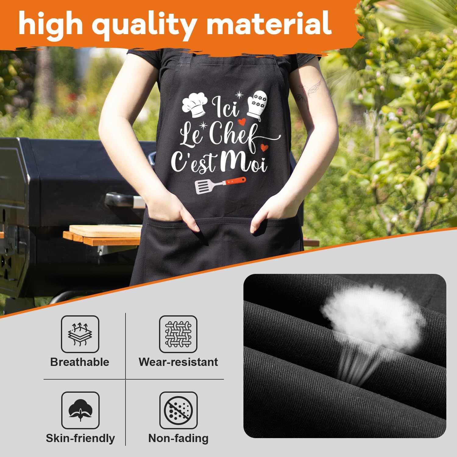 Tablier de cuisine homme personnalisé, coton noir, réglable, humour, cadeau fête