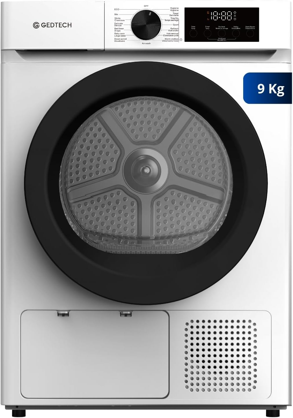 GEDTECH - sèche-linge pompe à chaleur - 60cm - 10kg, 16 programmes, départ différé - SLHPE