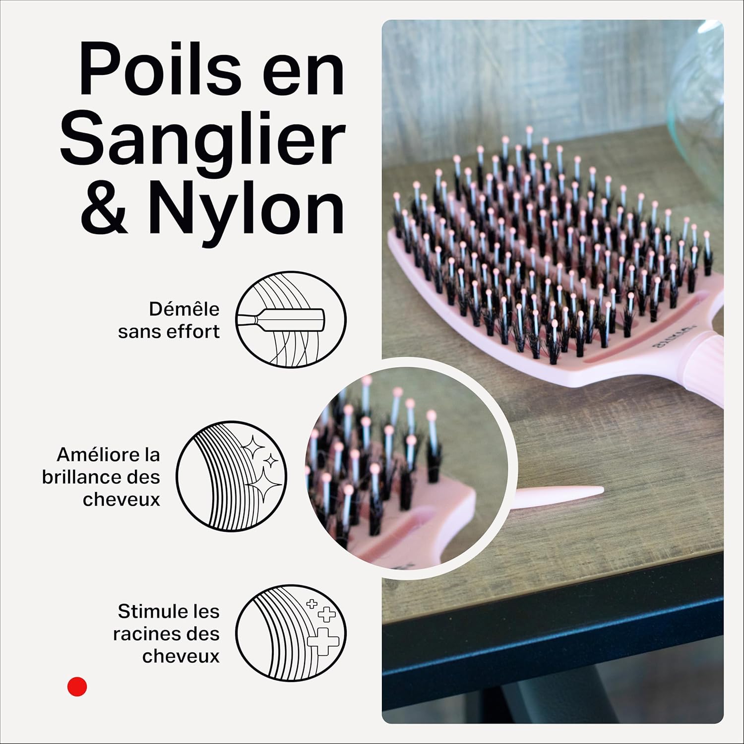 Olivia Garden - Fingerbrush Care Iconic - brosse démêlante - poils sanglier & nylon, brillance et coiffage lisse