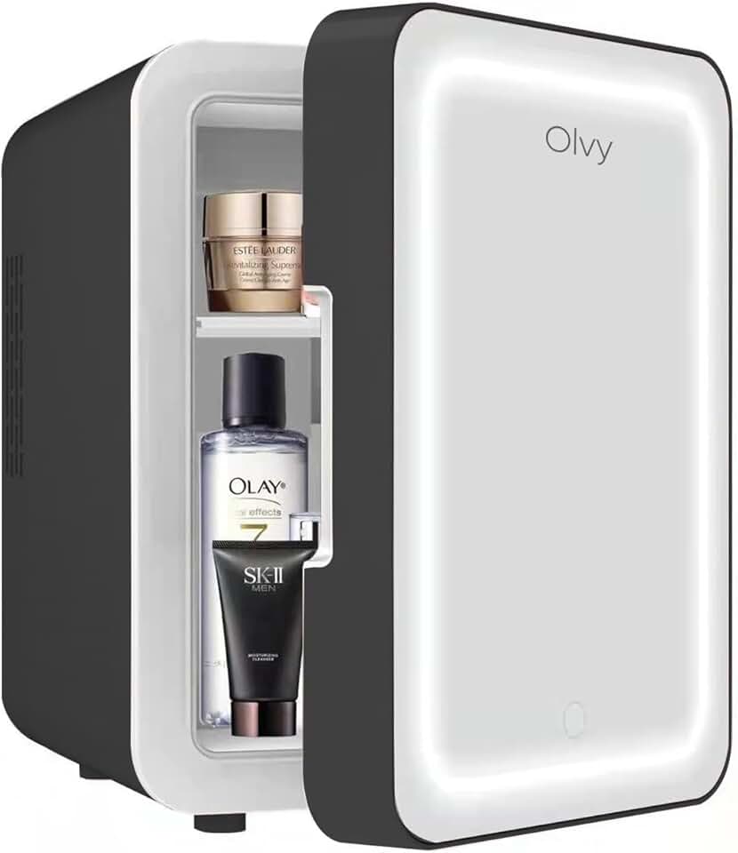 Olvy - Mini Frigo Cosmétique 4L - miroir LED, portable, noir