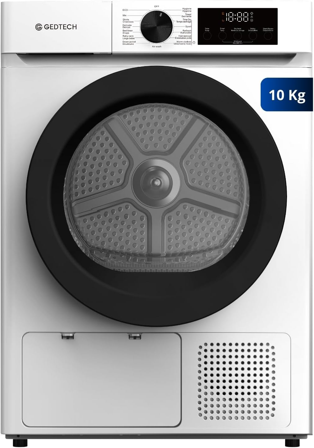GEDTECH - sèche-linge pompe à chaleur - 60cm - 10kg, 16 programmes, départ différé - SLHPE