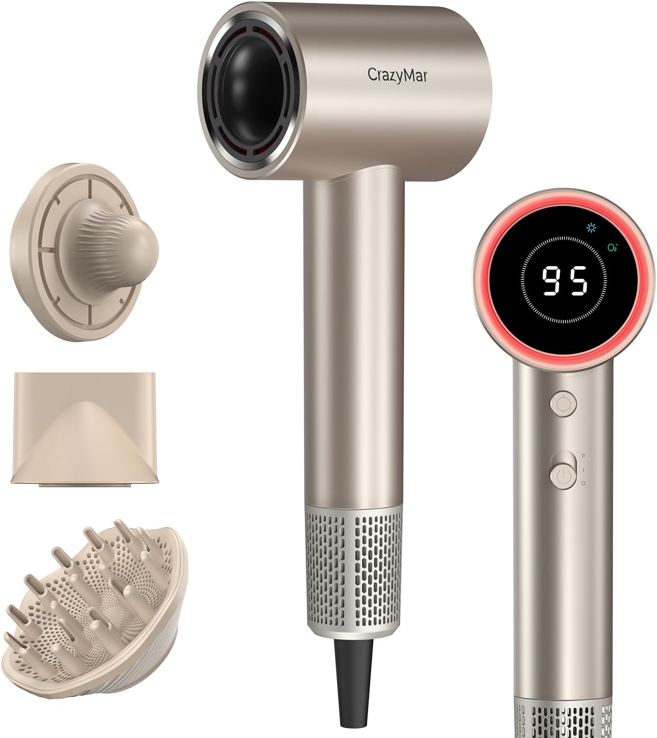 Sèche-cheveux ionique - Pro 180000 RPM - léger, compact, 4 températures, protection surchauffe