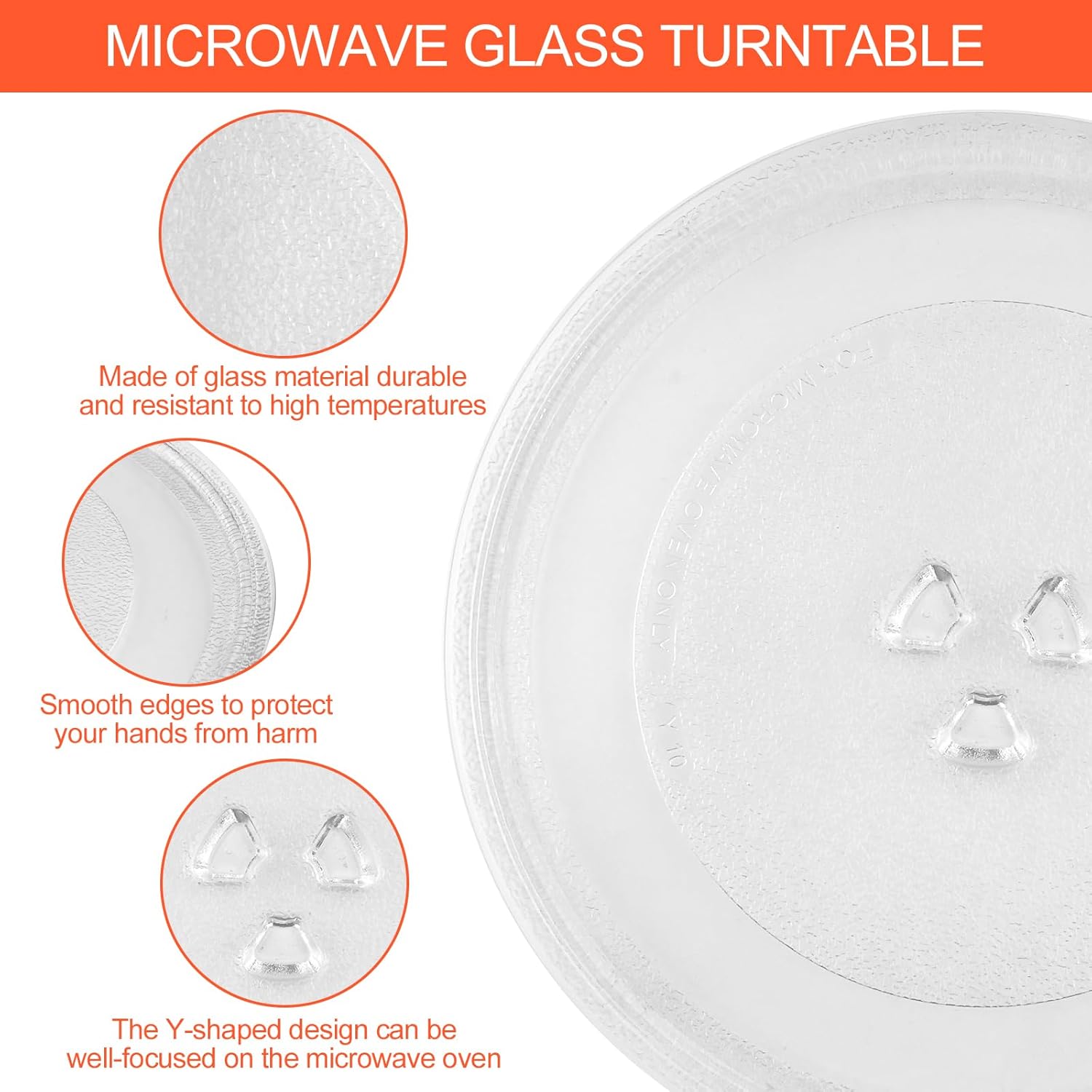 Plateau Micro Ondes - verre 24,5 cm - 3 fixations, type Y, support rond