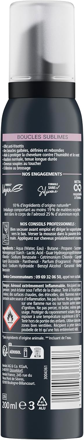 Schwarzkopf - Mousse Boucles Sublimes - 200ml - boucles définies, anti-frisottis, végane, sans silicone, longue tenue