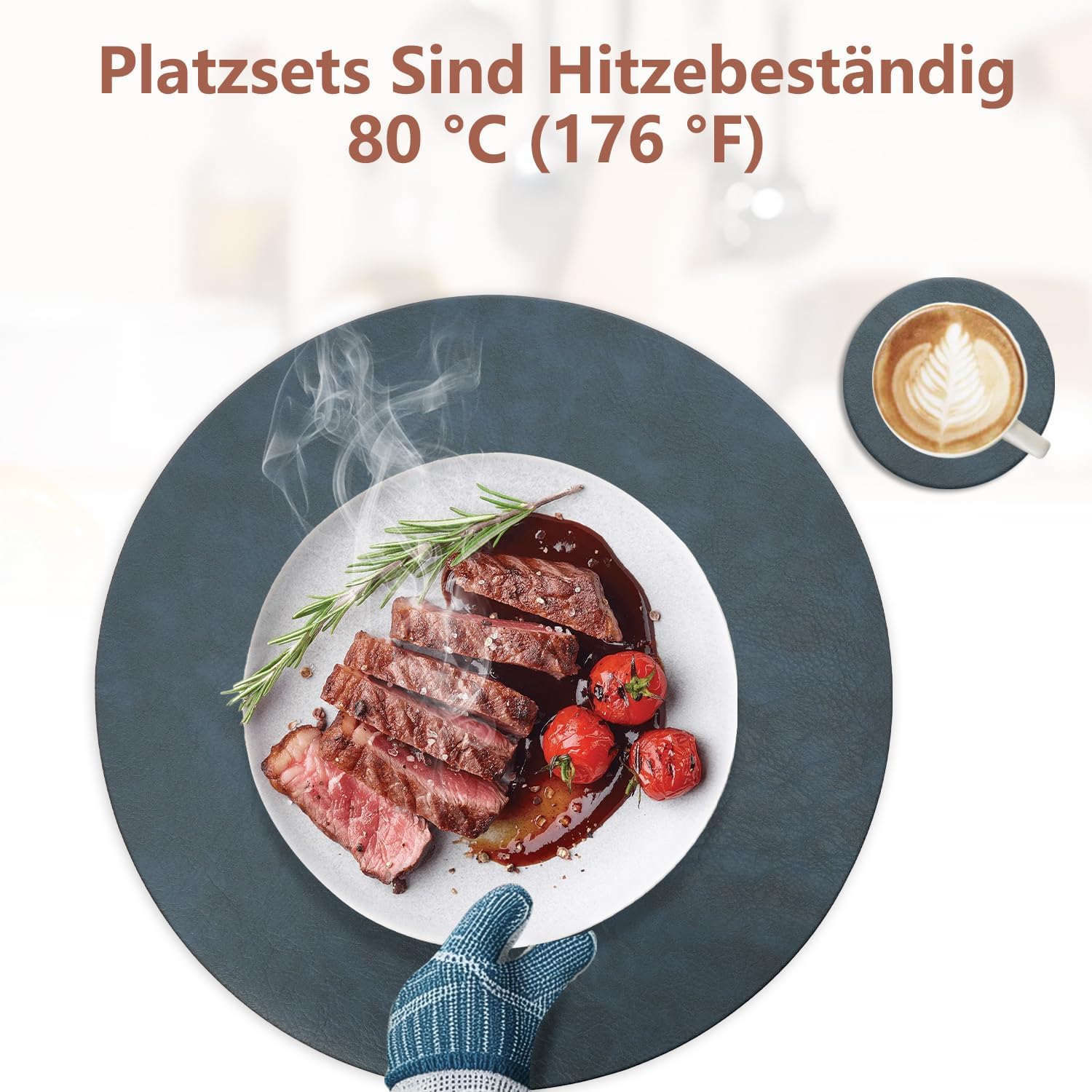 Set de table - rond 36x36cm - cuir PU, lavable, antidérapant, lot de 6